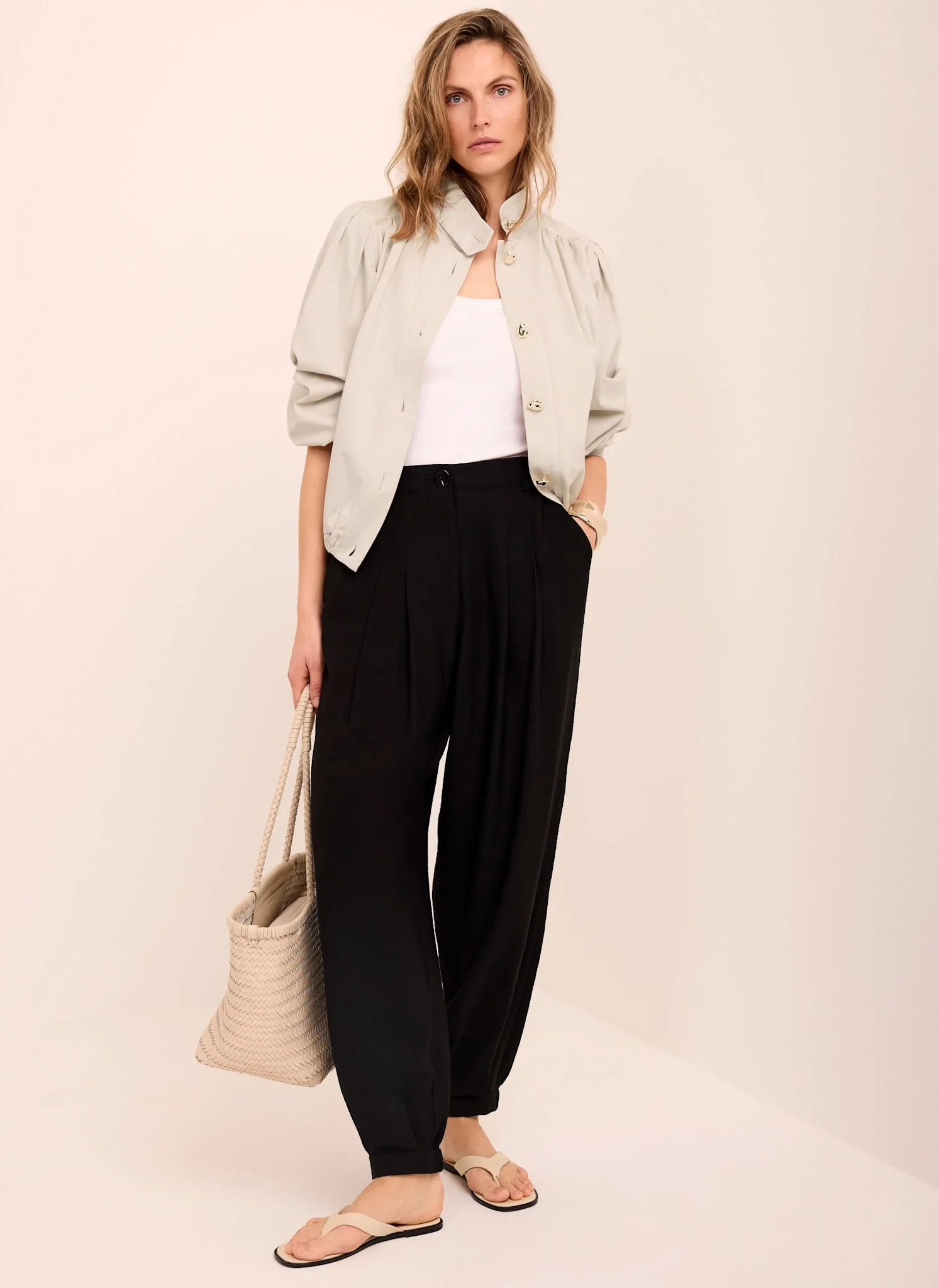 Neutral Cotton Blend Jacket - Image 6