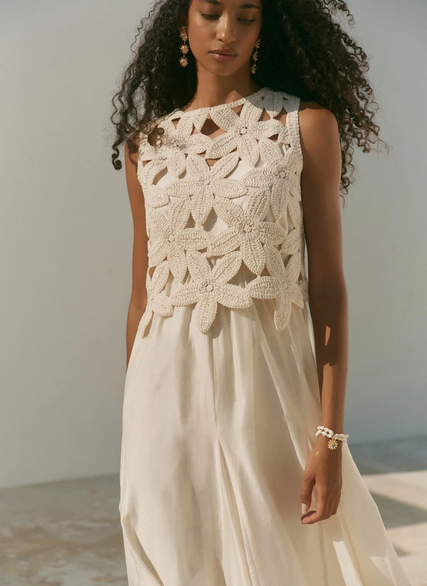 Cream Cotton Blend Crochet Maxi Dress - Image 5
