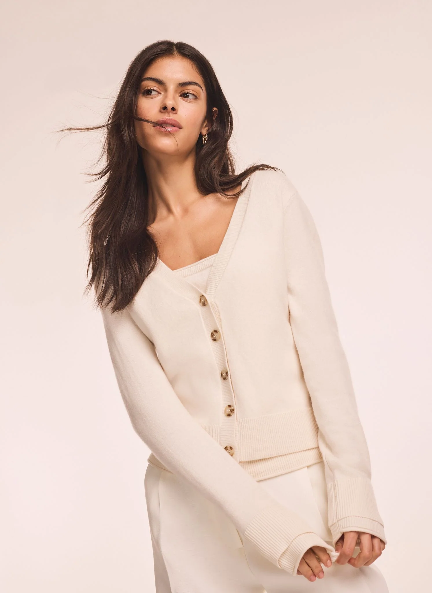 Cream Wool Blend Layered Cardigan