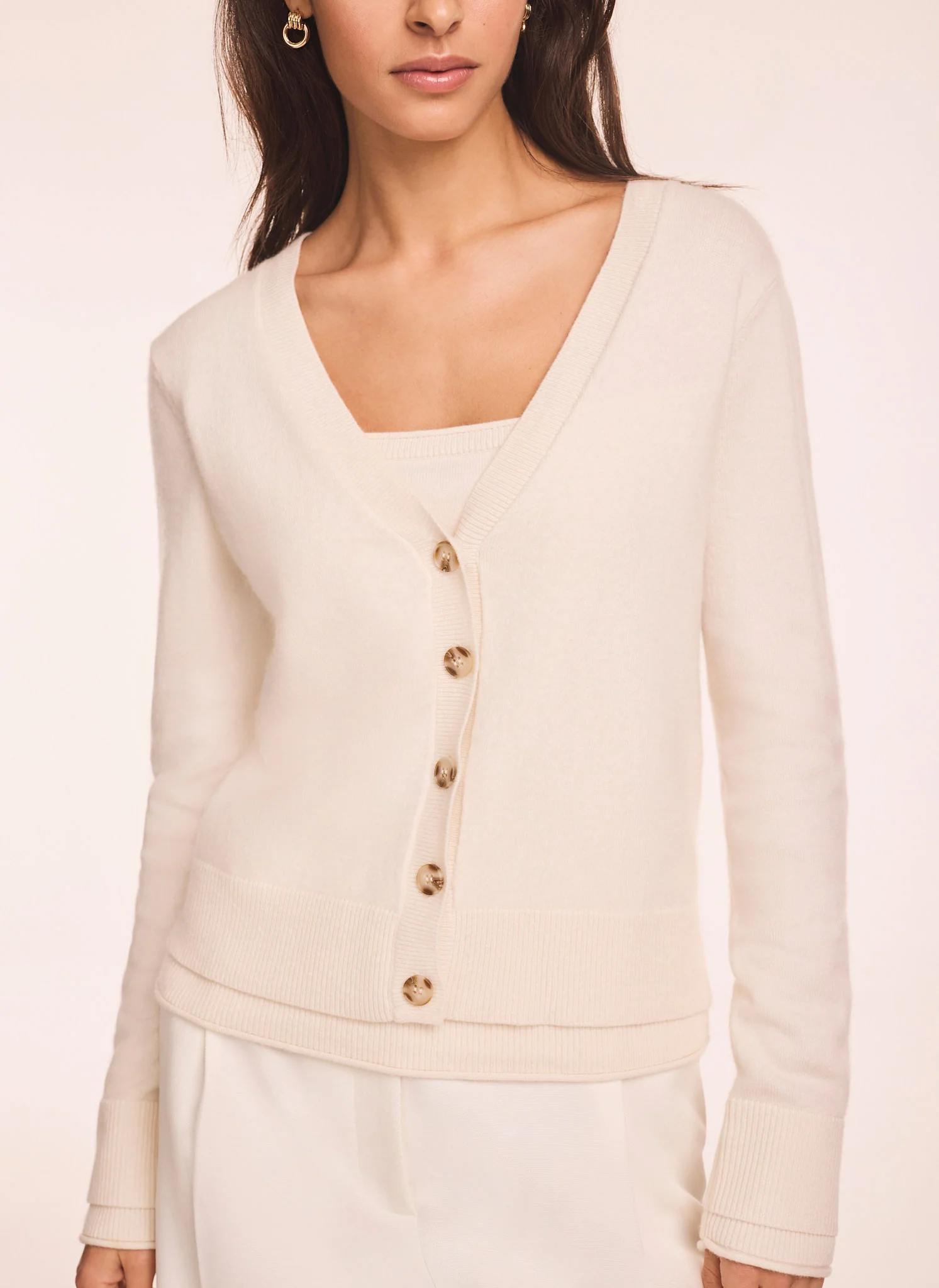 Cream Wool Blend Layered Cardigan - Image 3