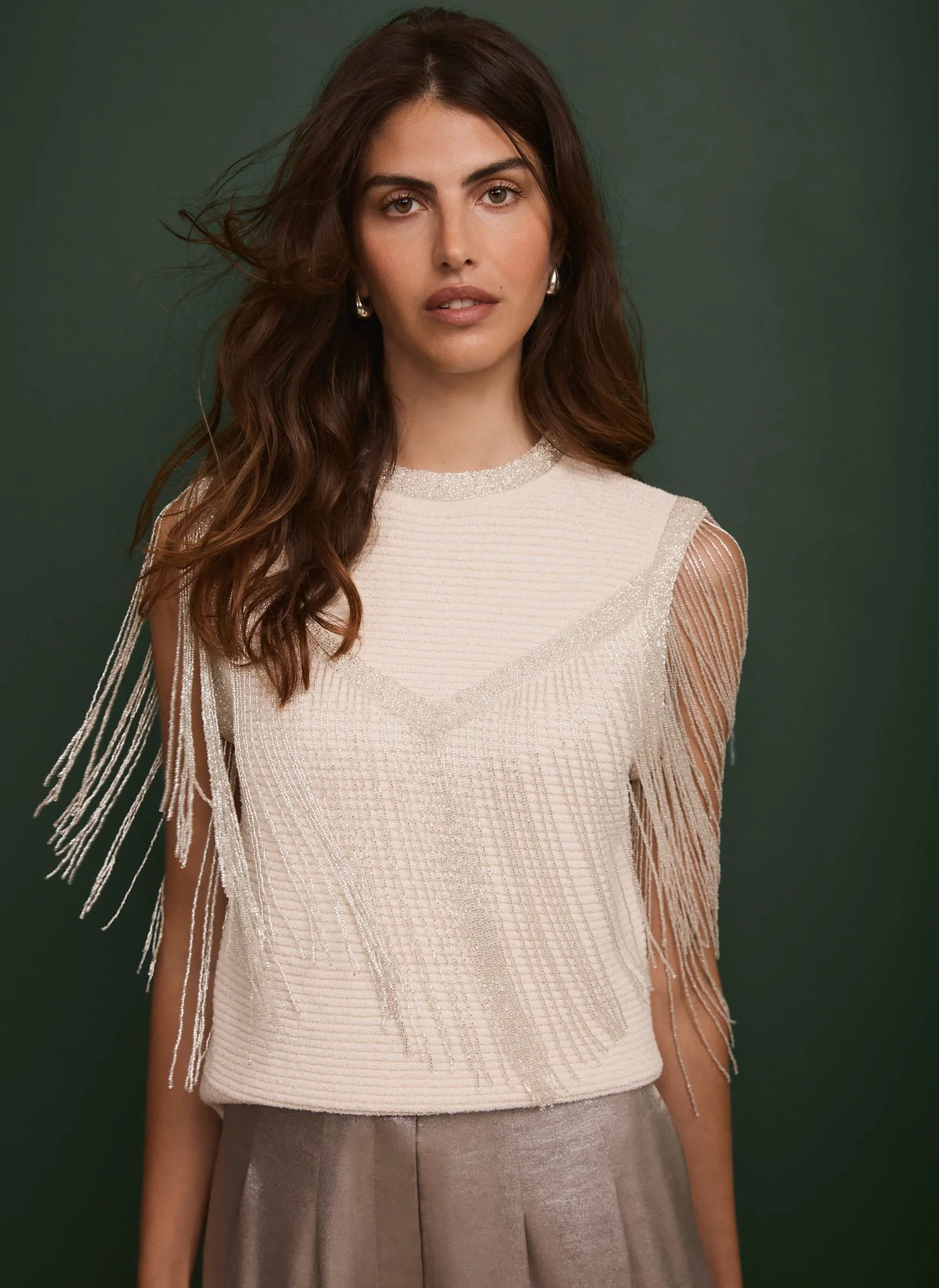 Cream Embellished Fringe Detail Top - Image 2