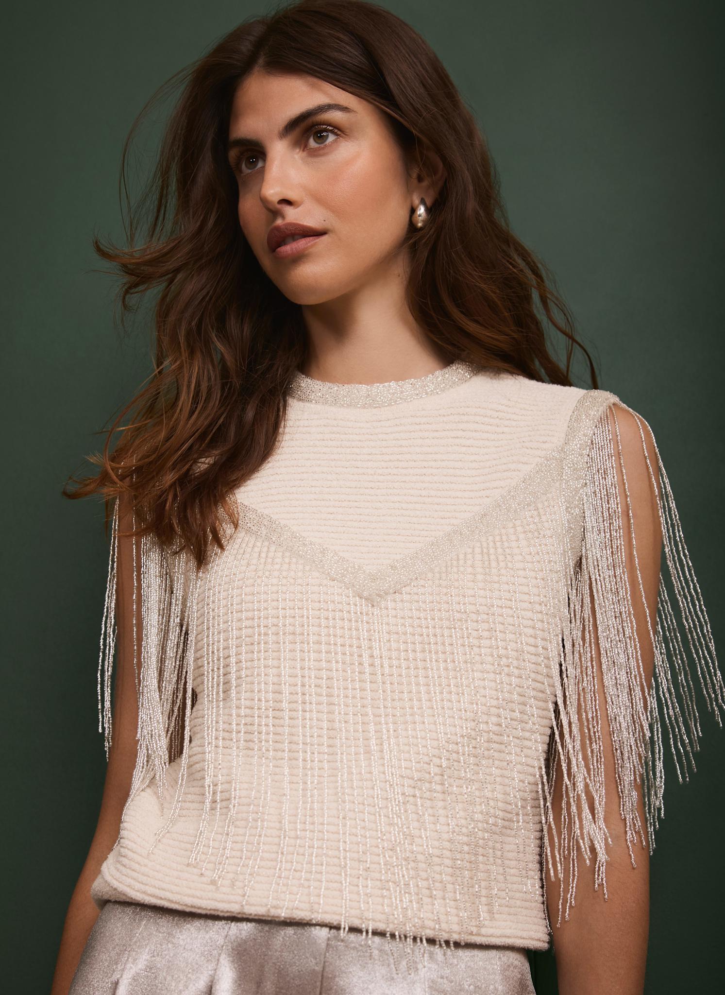 Cream Embellished Fringe Detail Top - Image 4