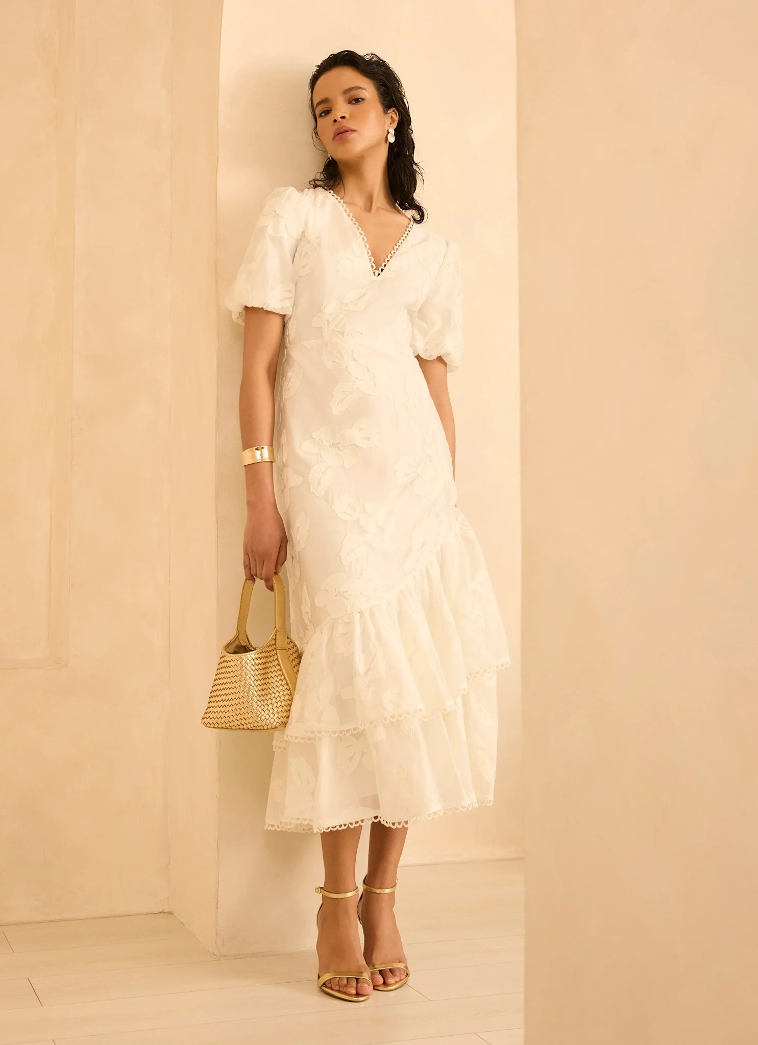 White Cotton Blend Floral Maxi Dress - Image 5