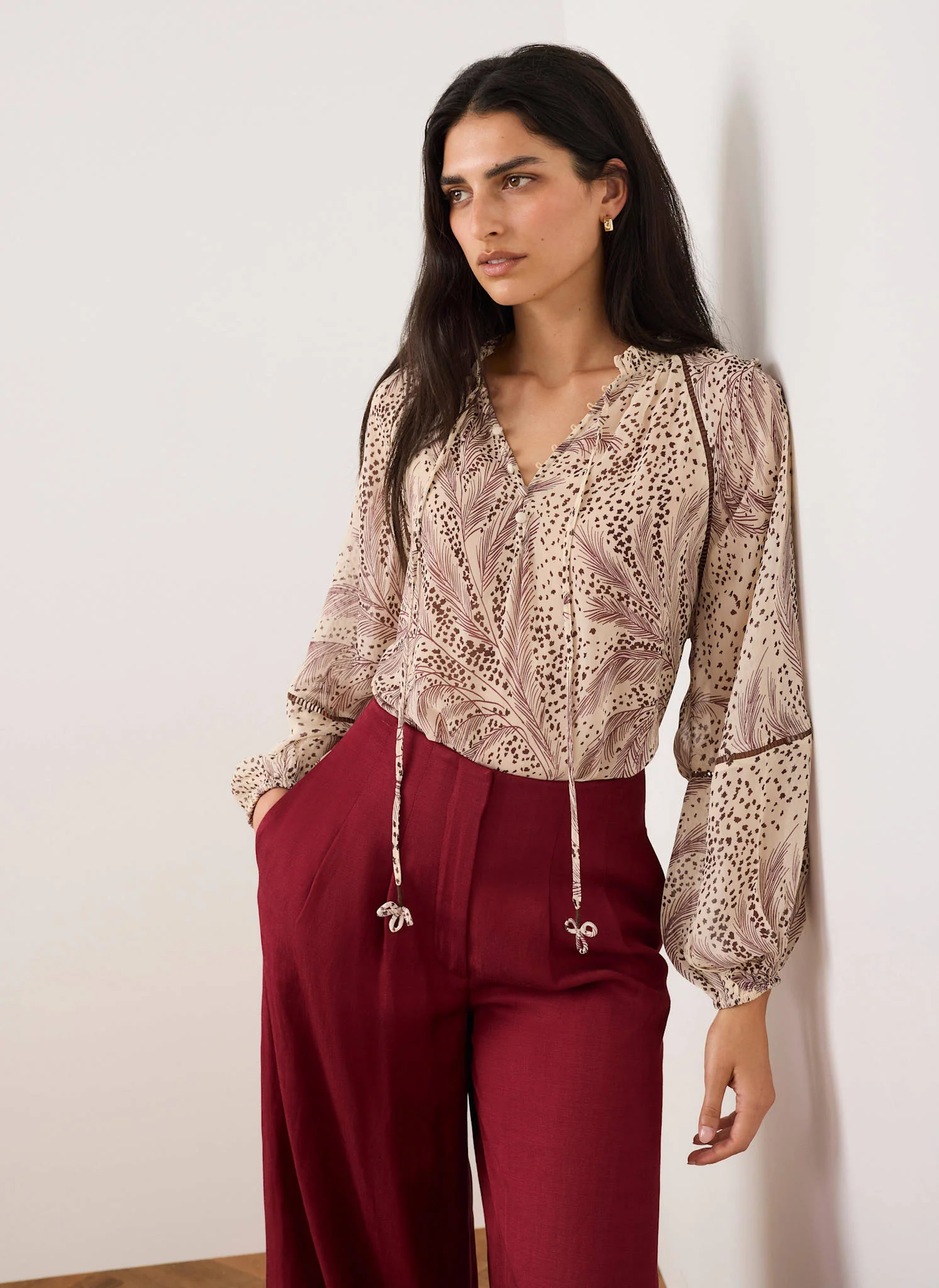 Cream Feather Print Blouse - Image 2