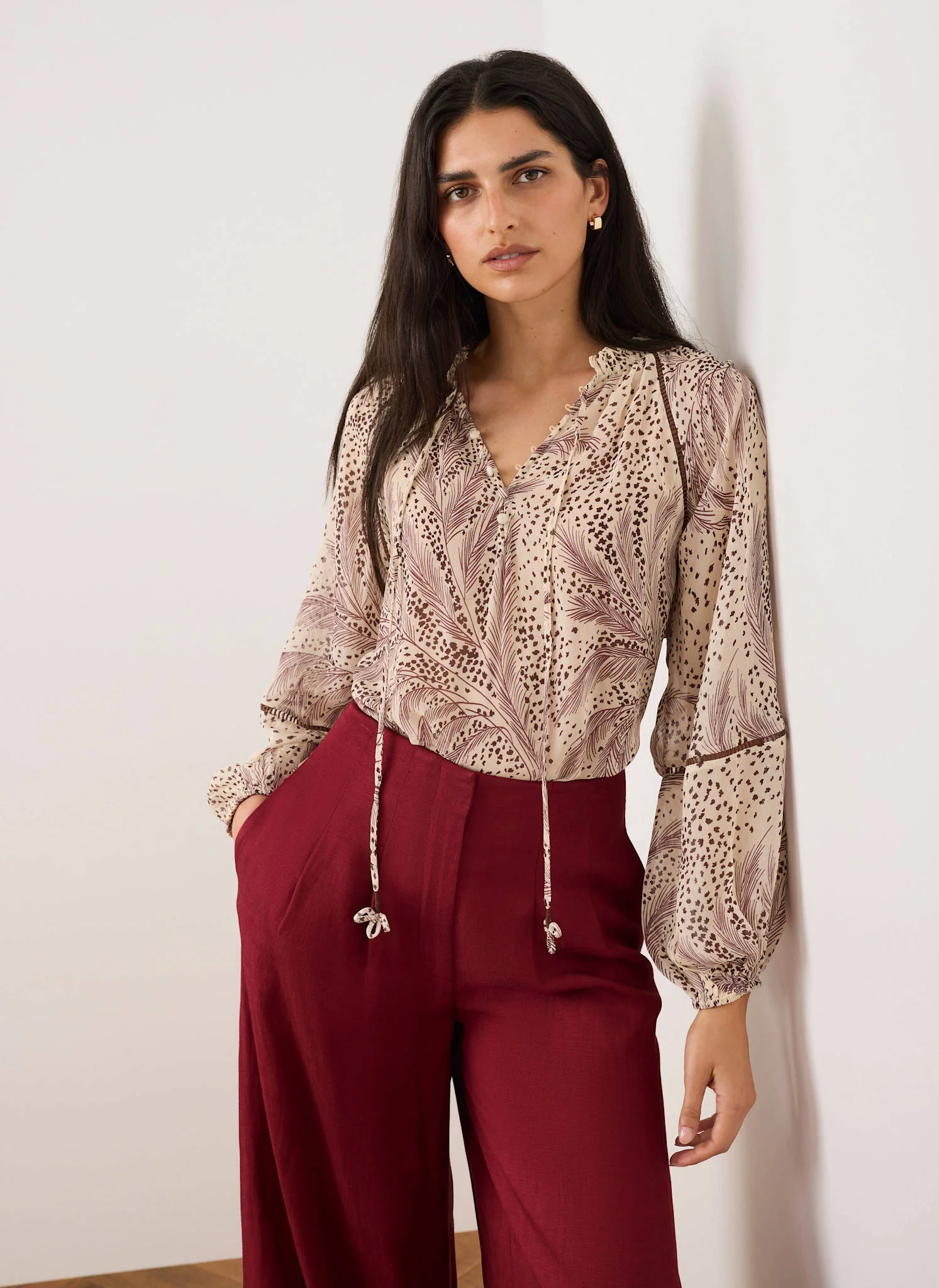 Cream Feather Print Blouse - Image 3