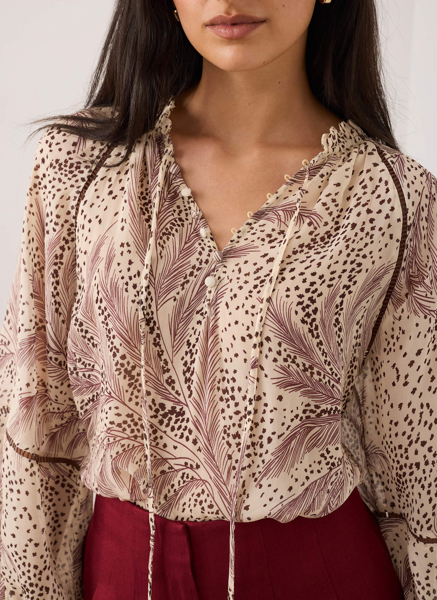 Cream Feather Print Blouse - Image 4