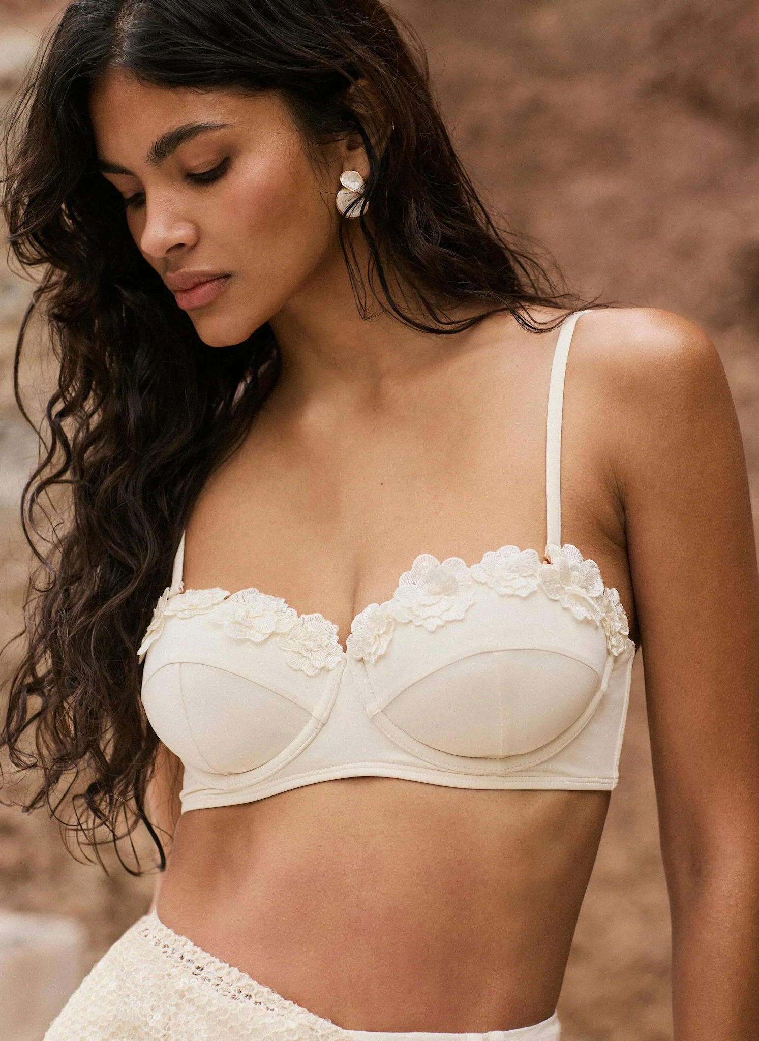Cream Floral Bikini Top - Image 2