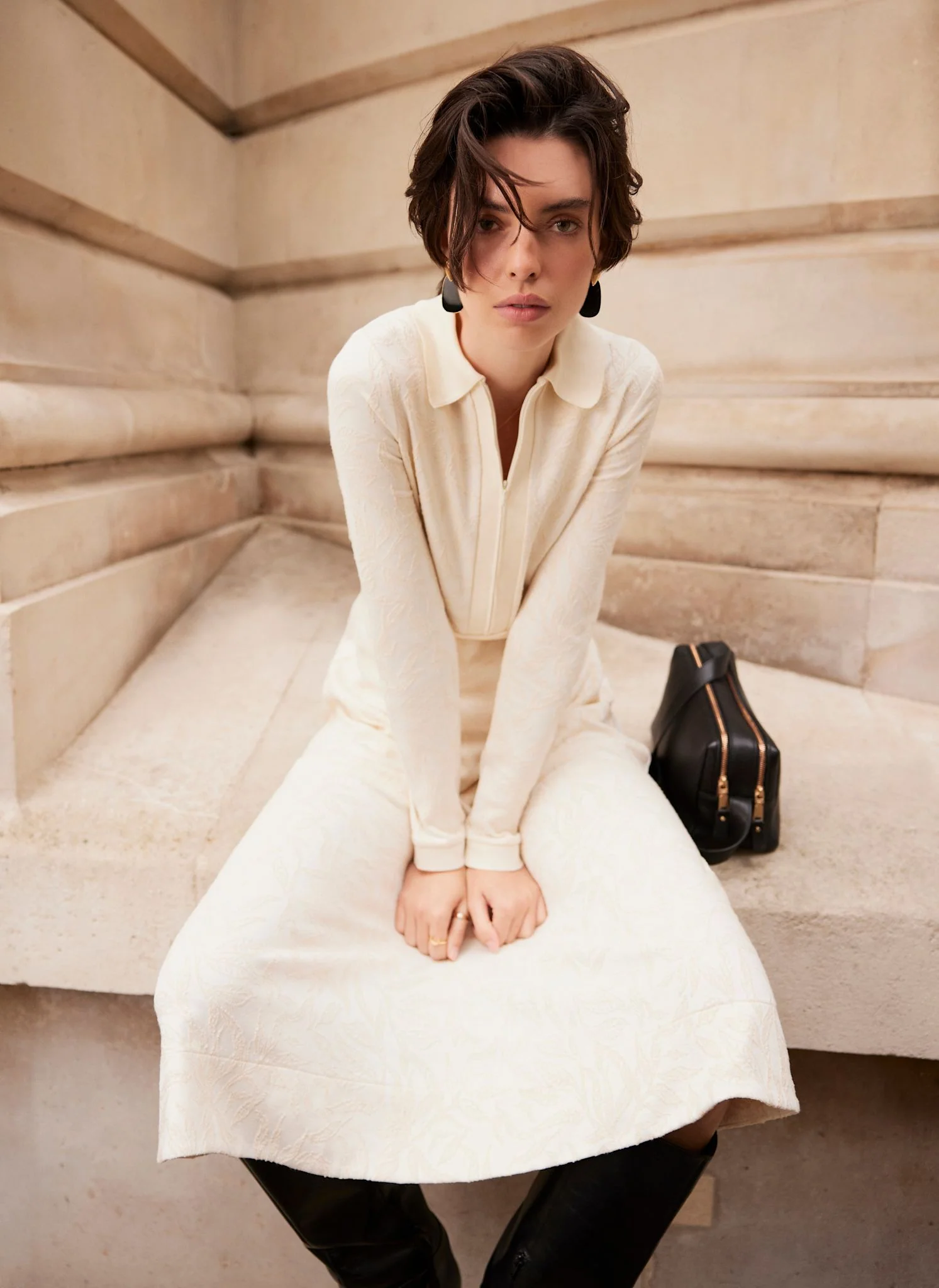Cream Jacquard Print Midi Dress - Image 5
