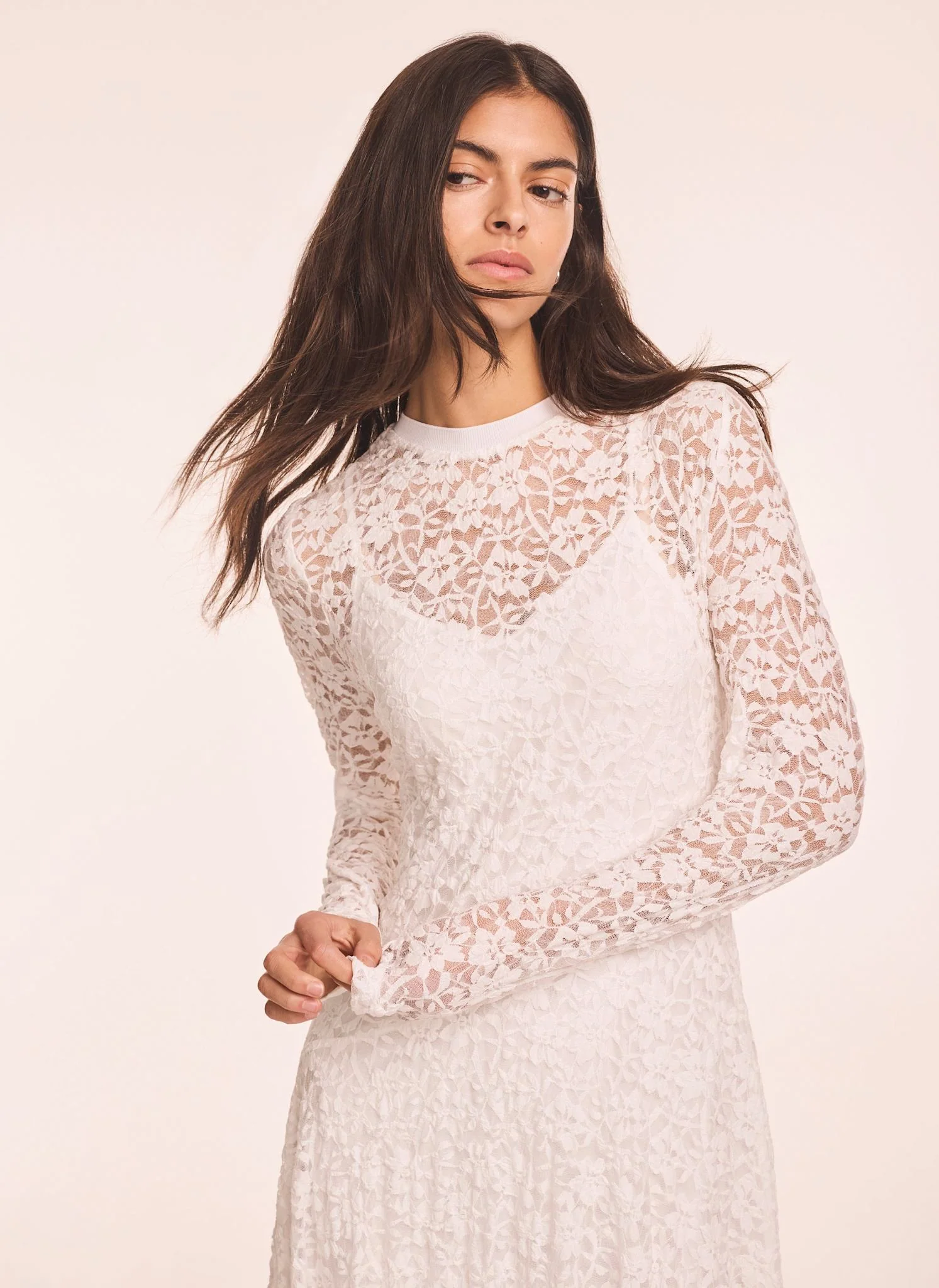 Cream Lace Full Asymmetric Midi Dress - Image 4