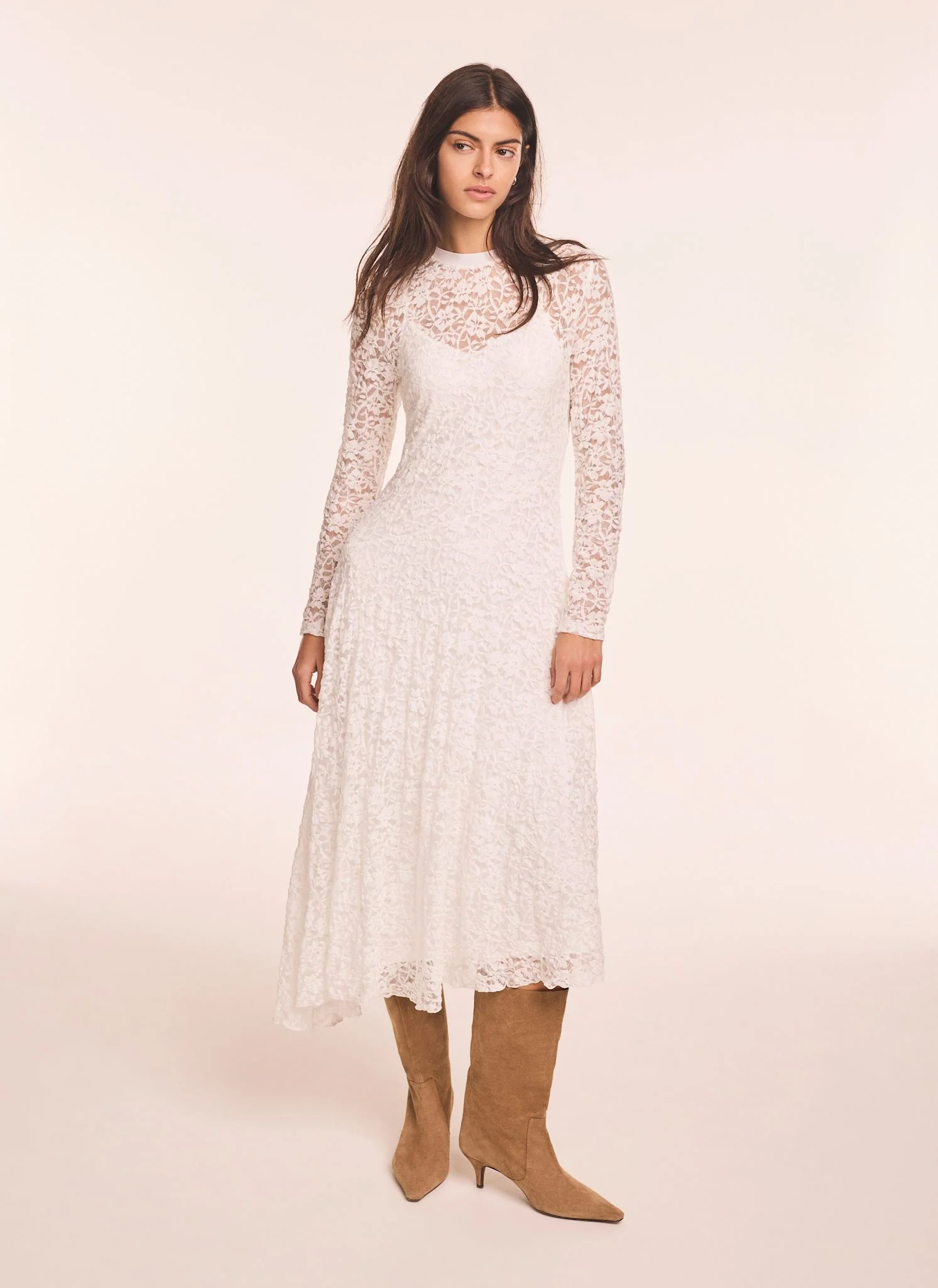 Cream Lace Full Asymmetric Midi Dress - Image 5