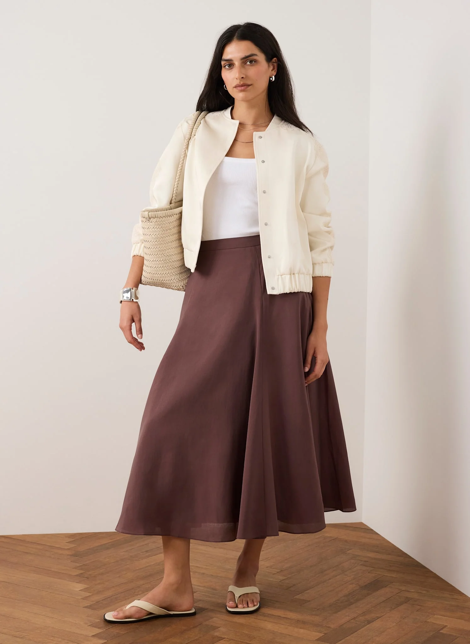 Cream Satin Lace Sleeve Bomber Jacket - Image 5