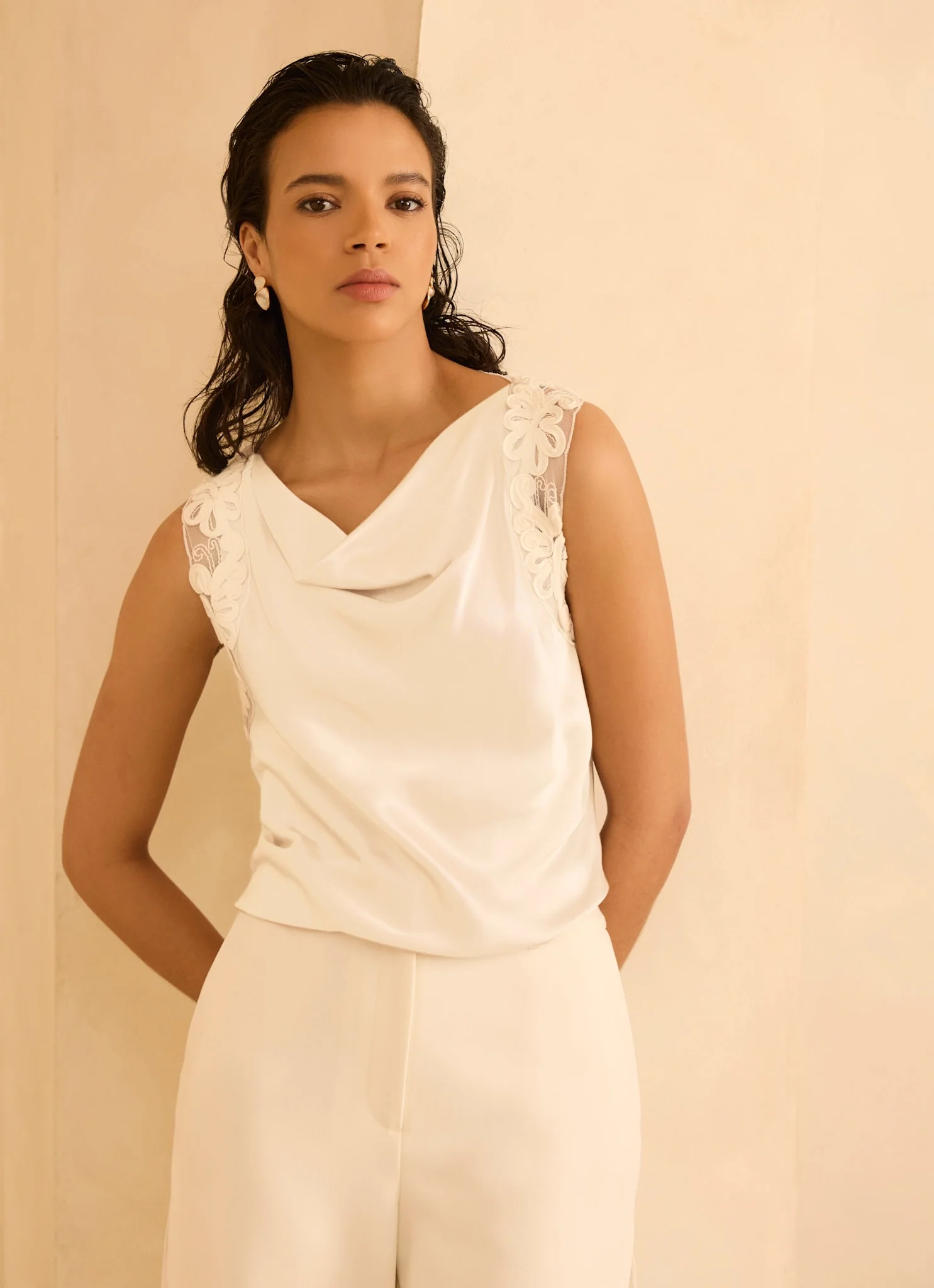 Cream Lace Satin Top - Image 3