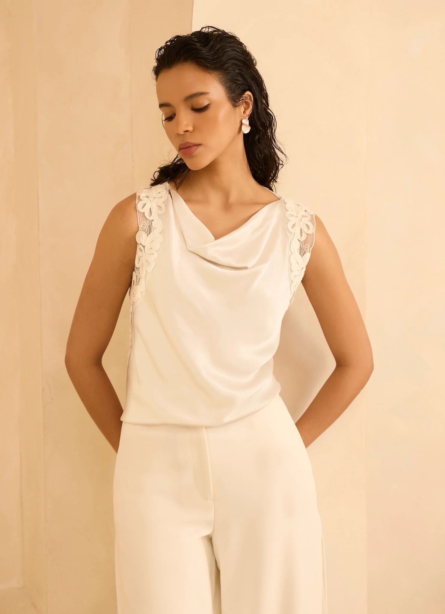 Cream Lace Satin Top - Image 4
