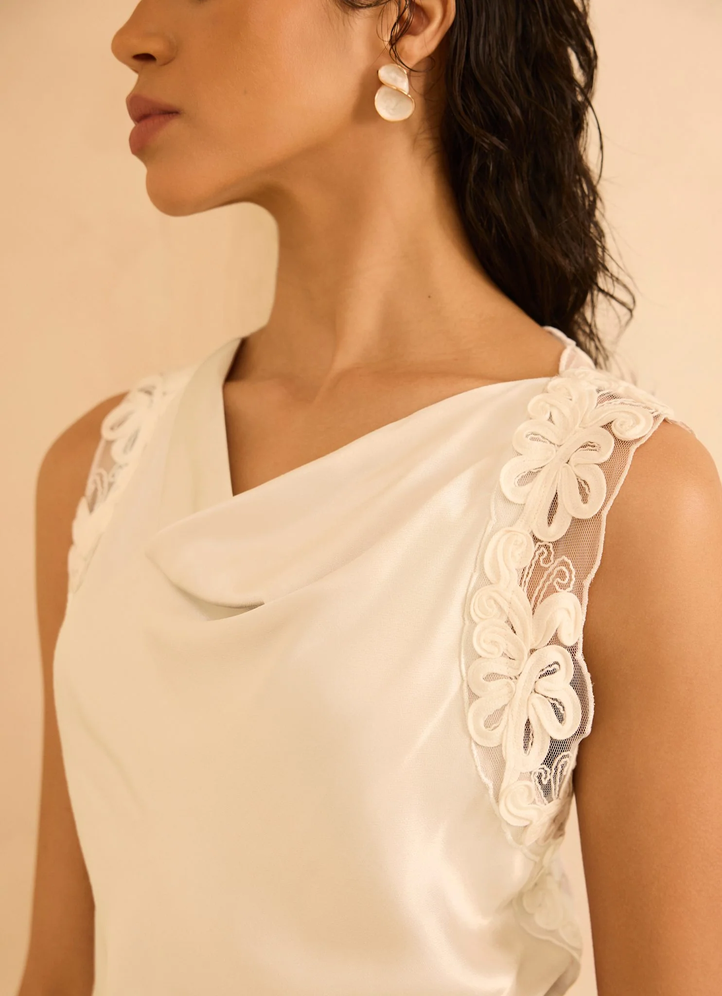 Cream Lace Satin Top - Image 6