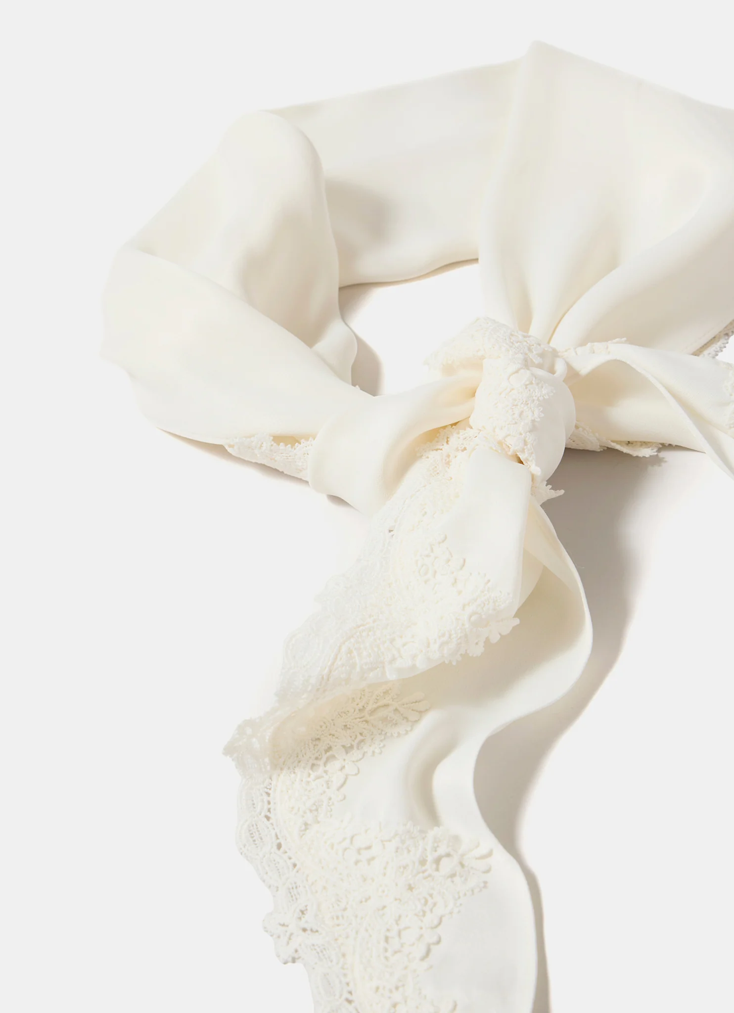 Cream Satin Lace Trim Scarf - Image 4