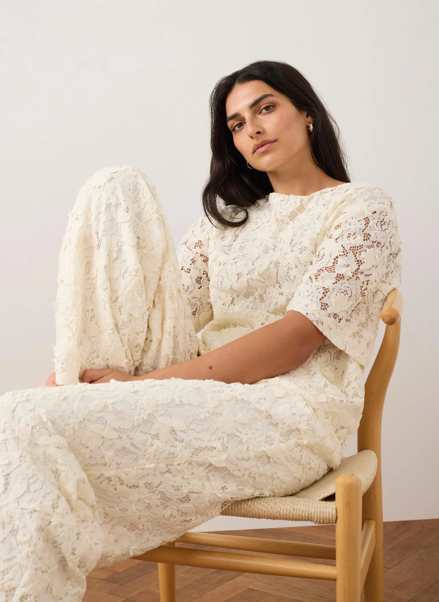 Cream Lace Wide Leg Trousers - Image 3