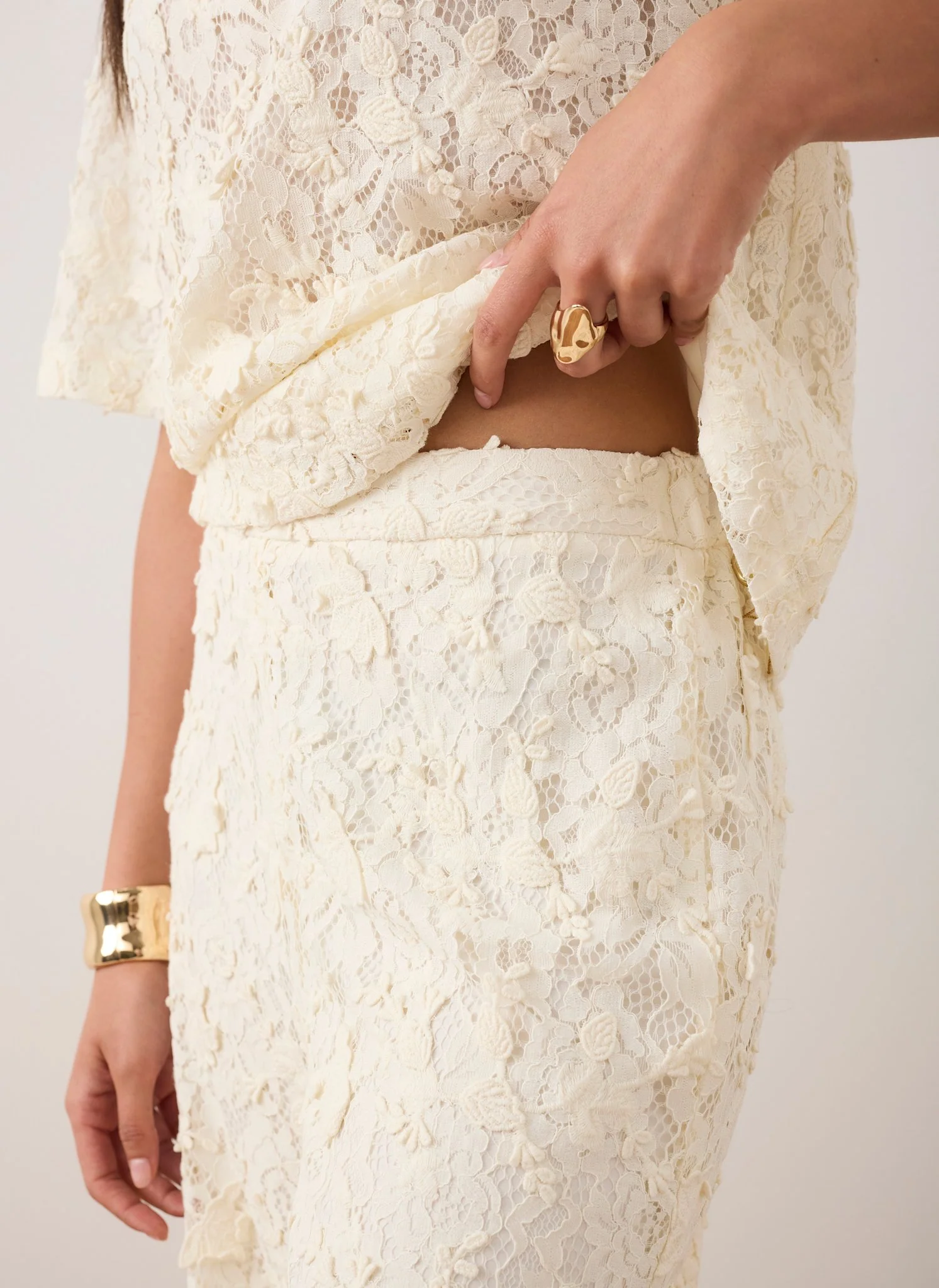Cream Lace Wide Leg Trousers - Image 4