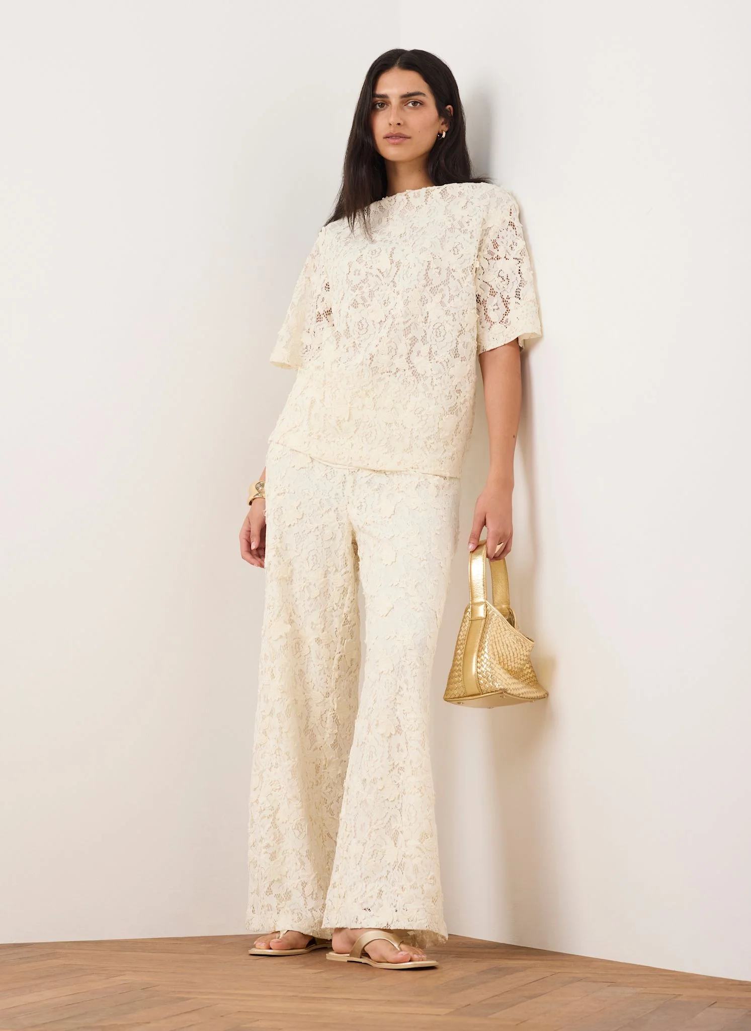 Cream Lace Wide Leg Trousers - Image 5
