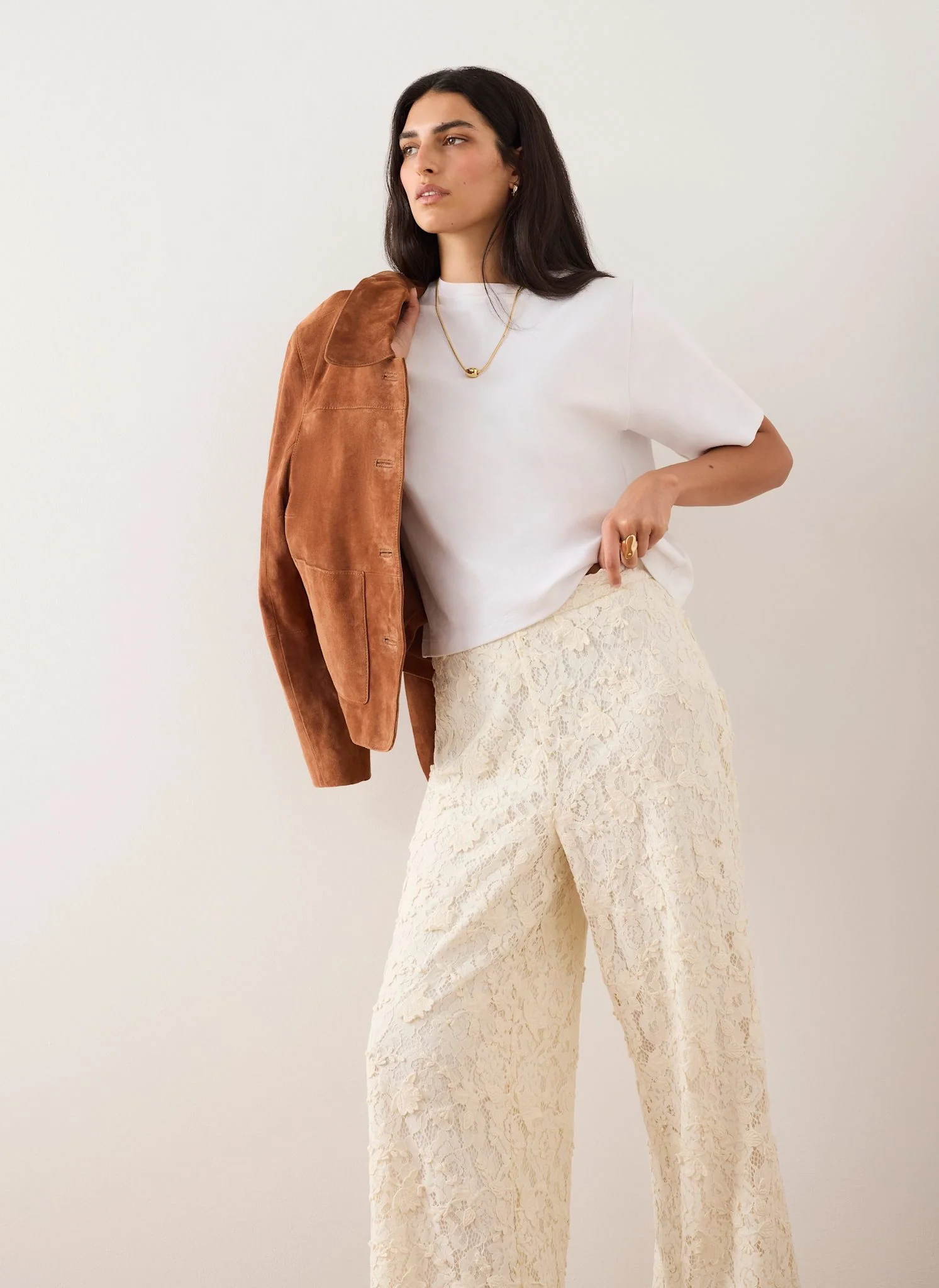 Cream Lace Wide Leg Trousers - Image 8
