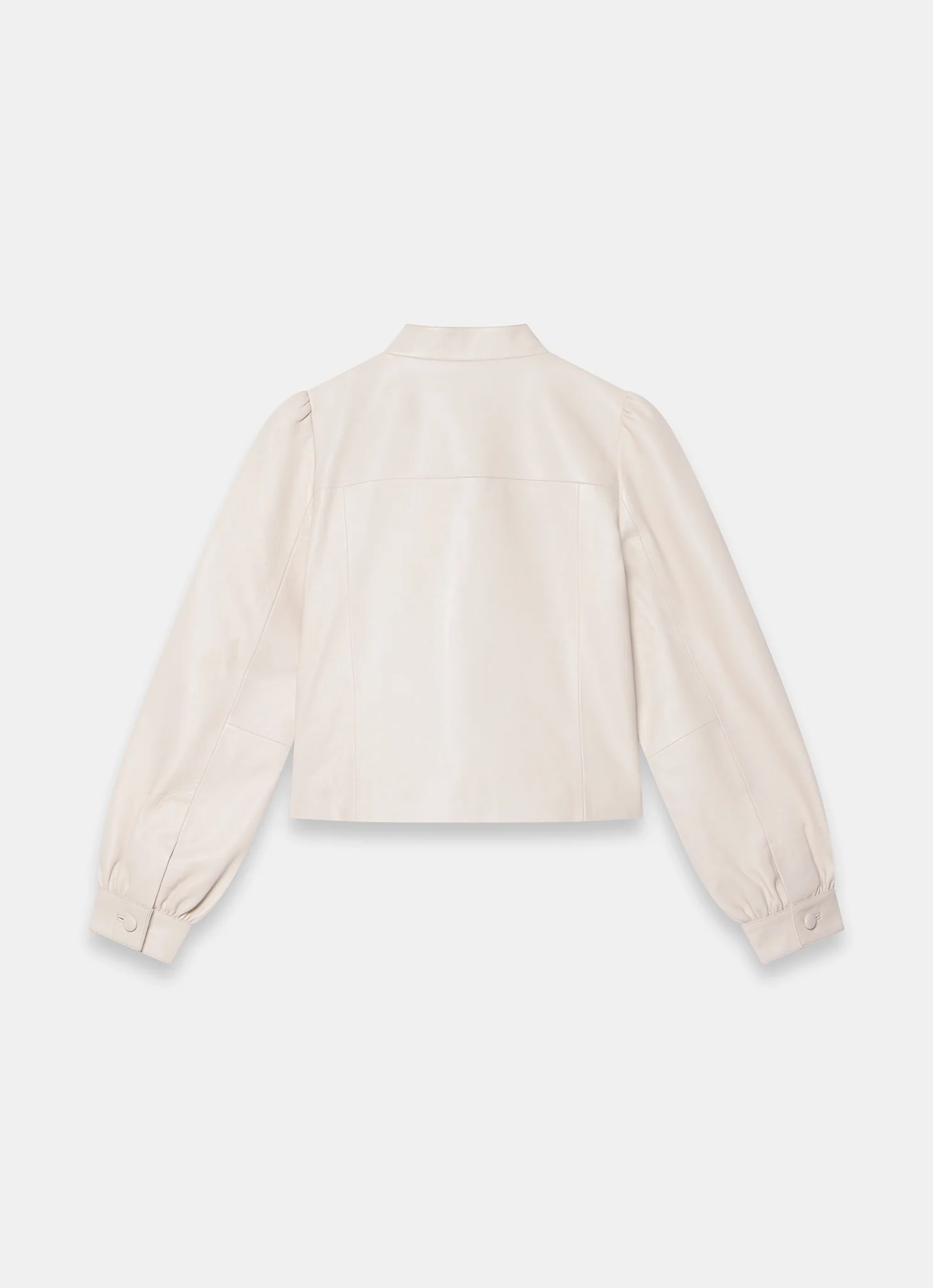 Cream Leather Stand Collar Jacket - Image 8