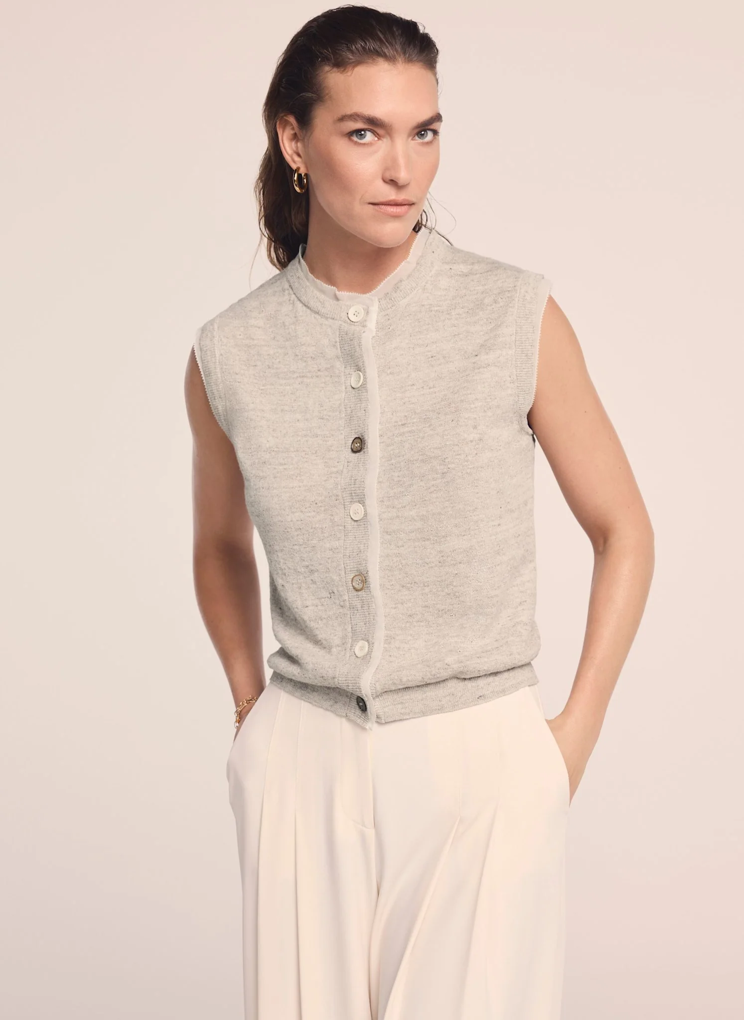 Neutral Linen Blend Sleeveless Top - Image 2