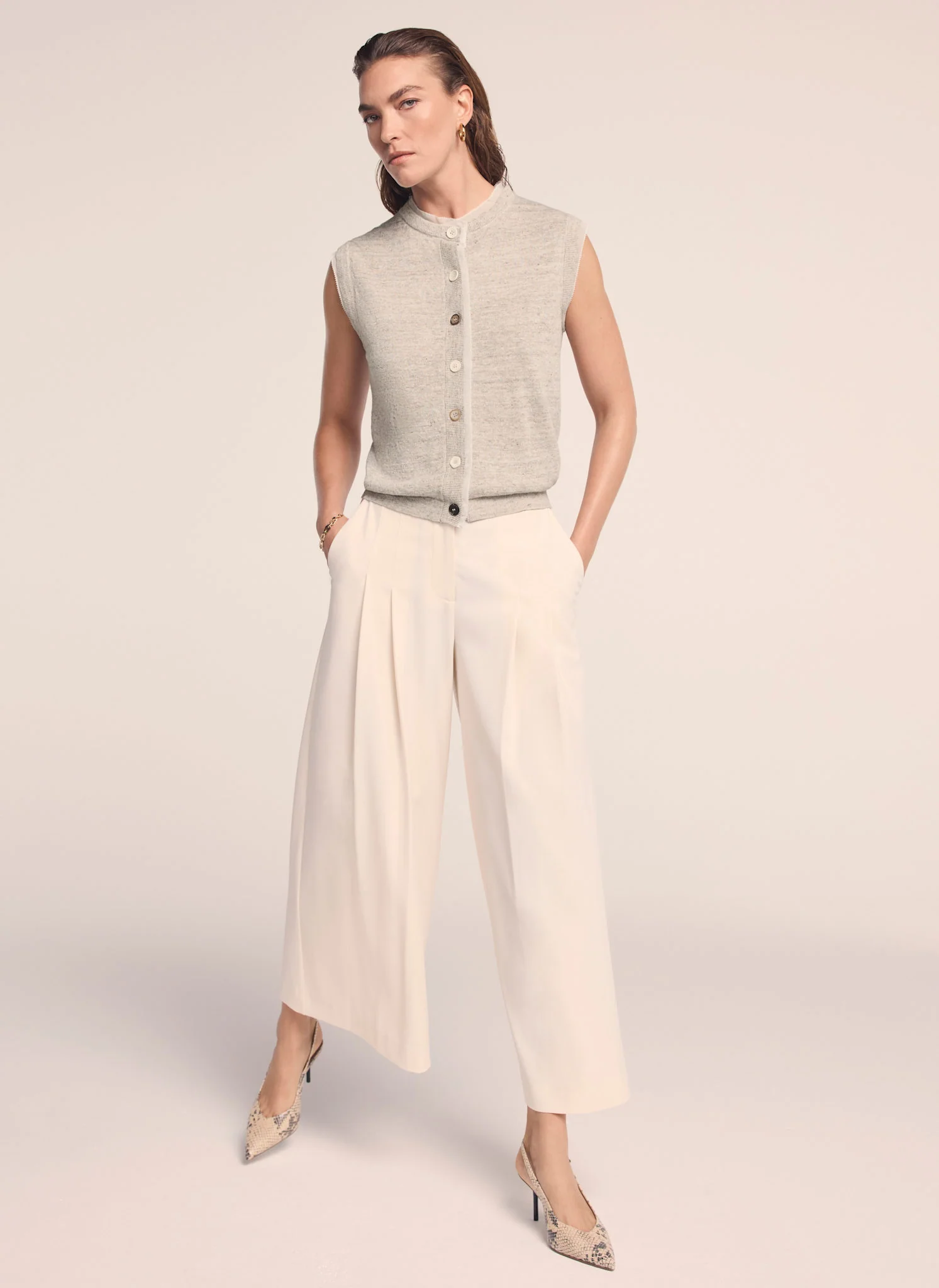 Neutral Linen Blend Sleeveless Top - Image 3