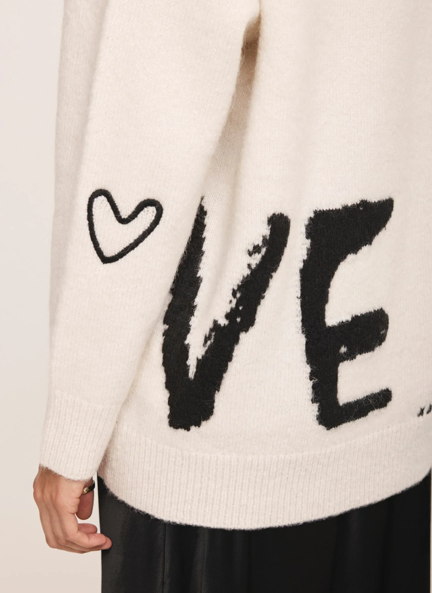 Cream Wool Blend Graphic Love Jumper - Image 3