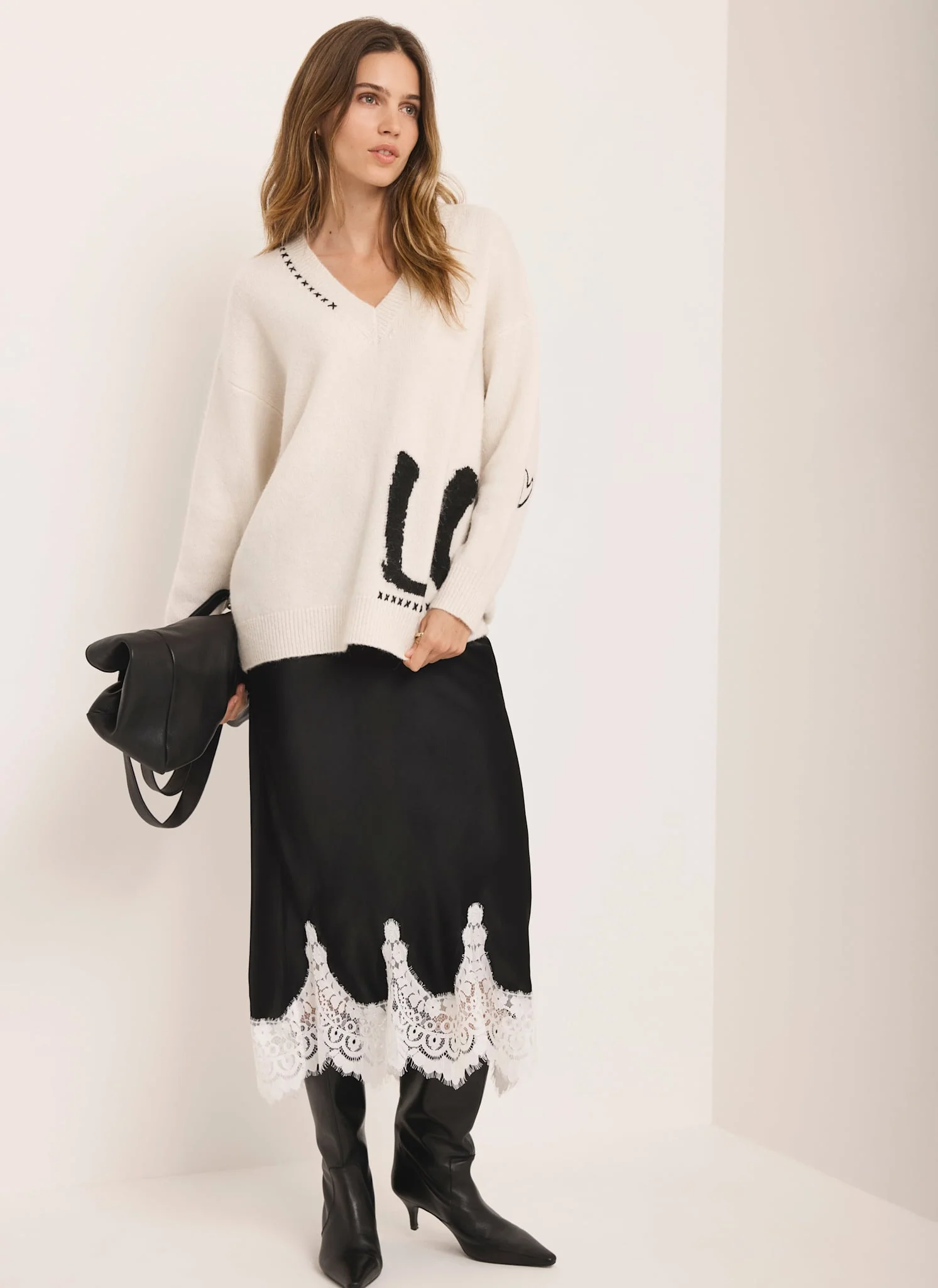 Cream Wool Blend Graphic Love Jumper - Image 4