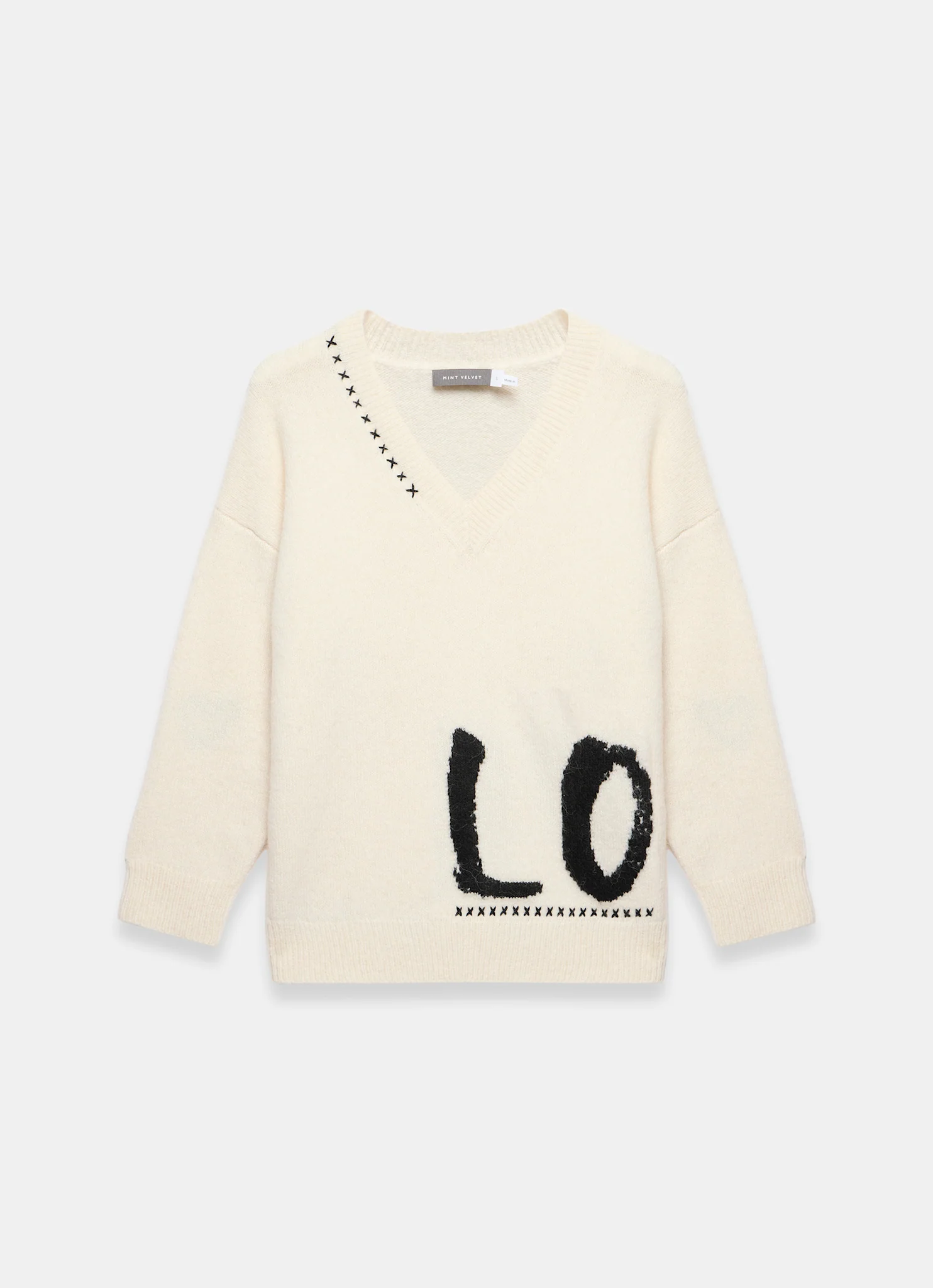 Cream Wool Blend Graphic Love Jumper - Image 7