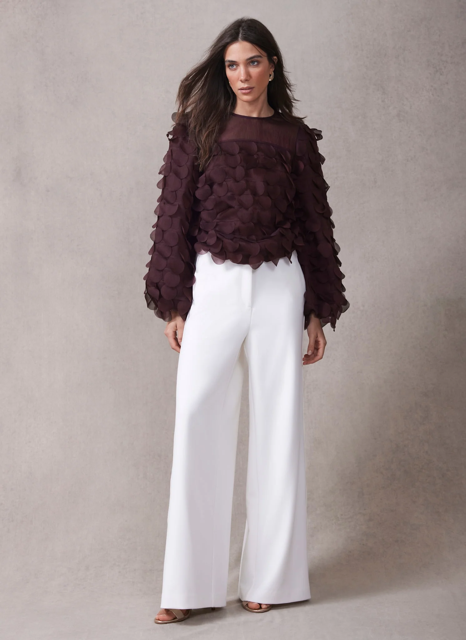 White Satin Stripe Wide Trousers - Image 5