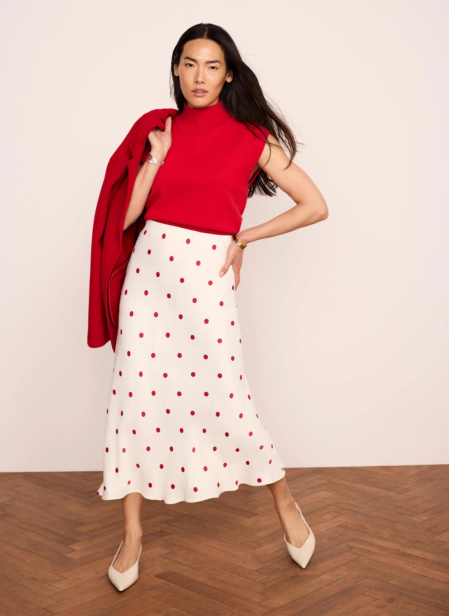 Cream Polka Dot Slip Skirt - Image 2