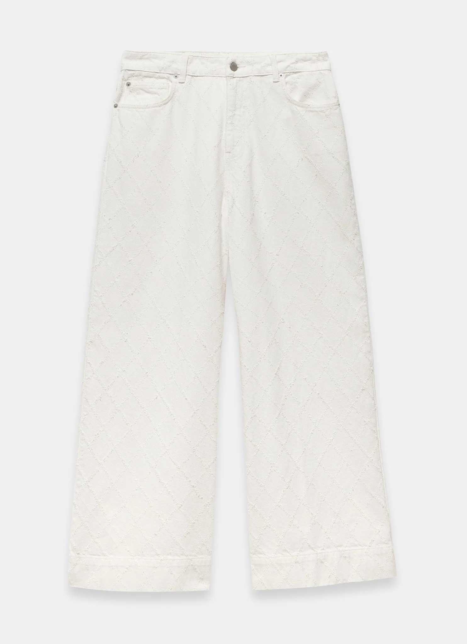 Cream Diamond Textured Wide Jeans - Image 6