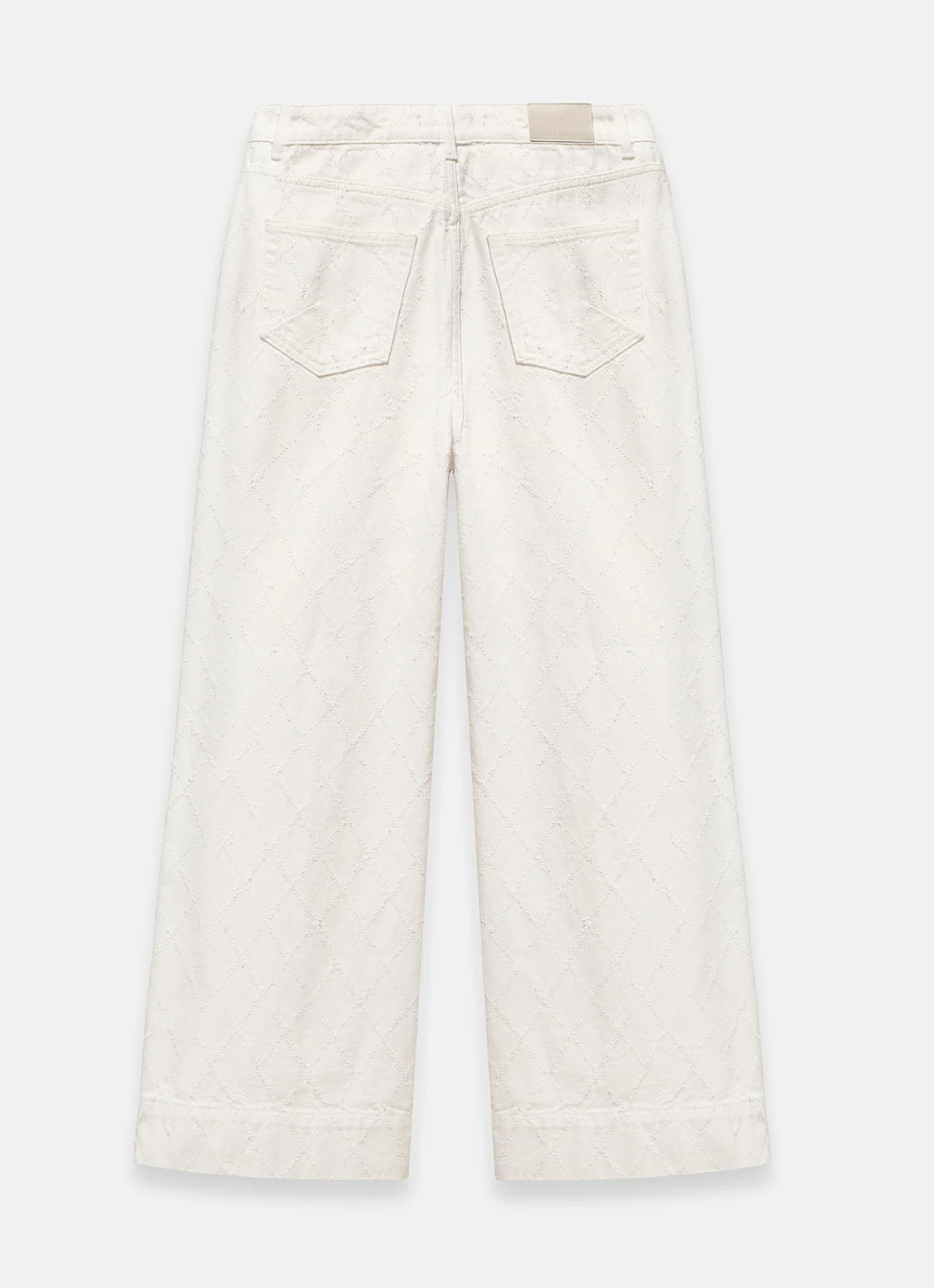 Cream Diamond Textured Wide Jeans - Image 7