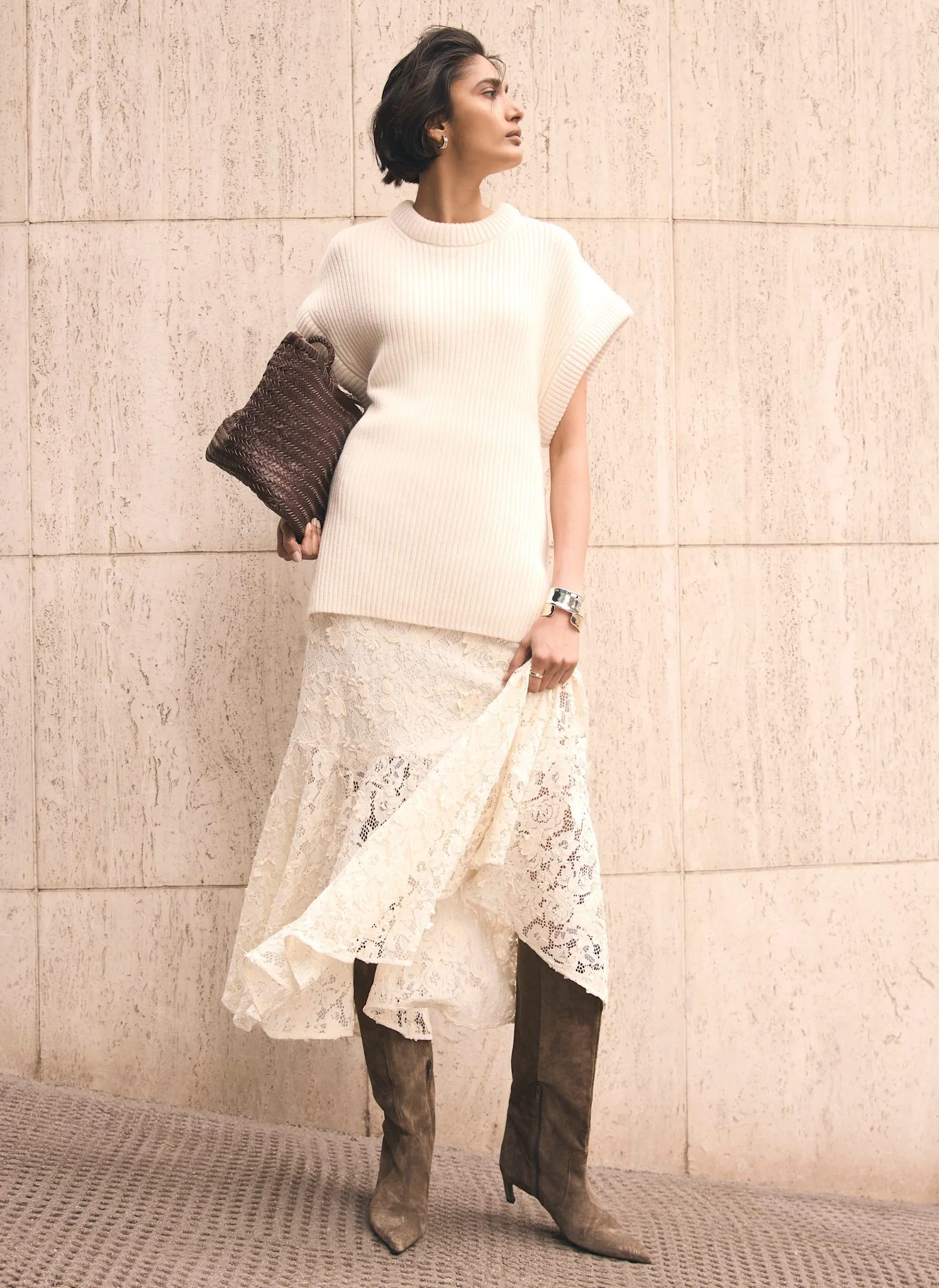 Cream Wool Blend Longline Knit Top - Image 3