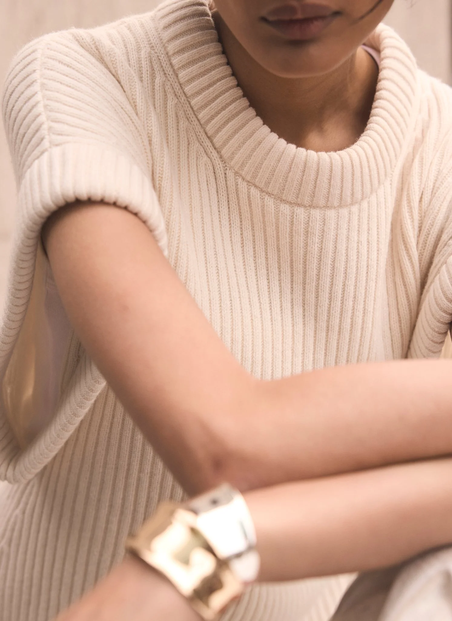Cream Wool Blend Longline Knit Top - Image 5