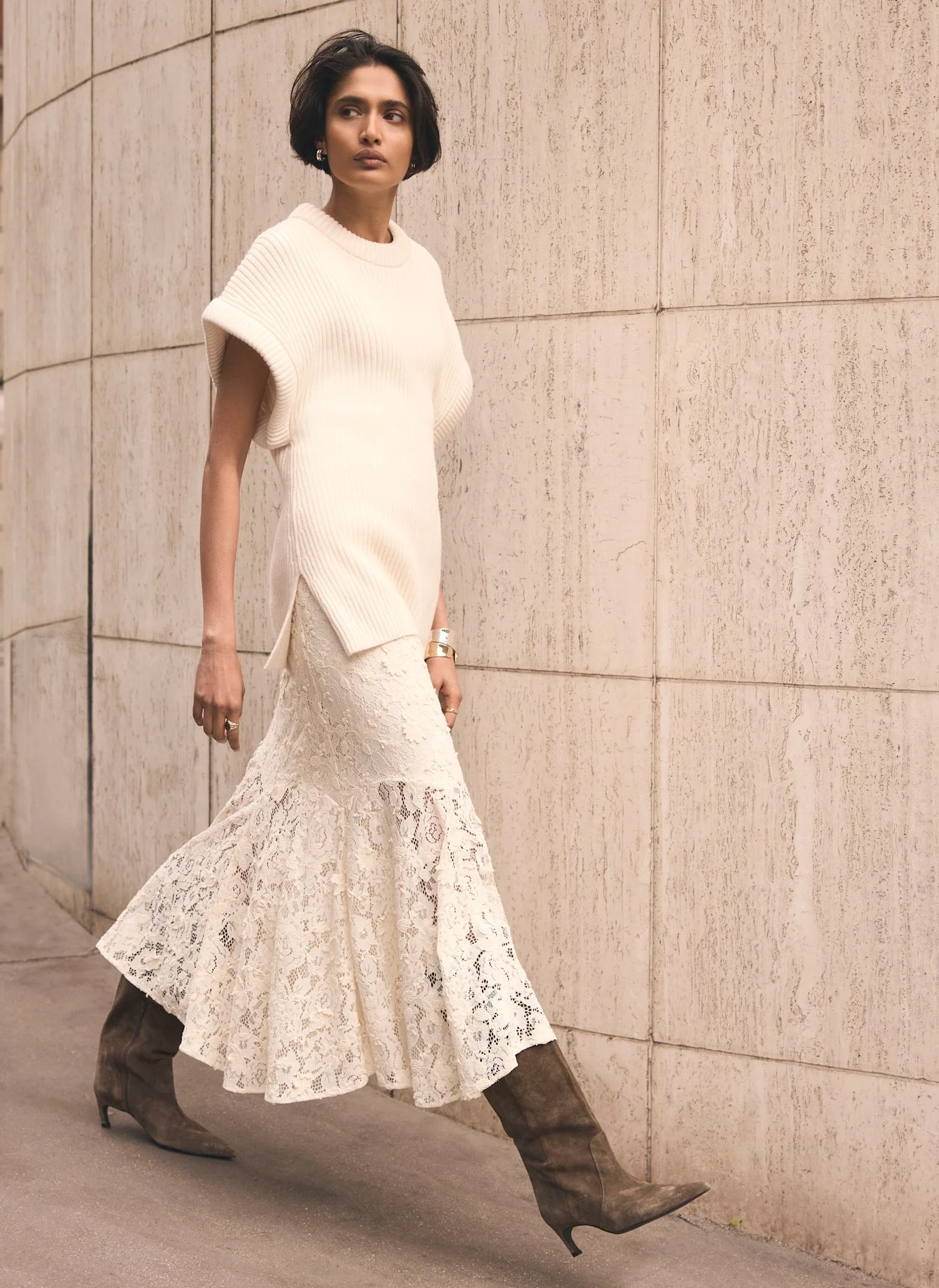 Cream Wool Blend Longline Knit Top - Image 6