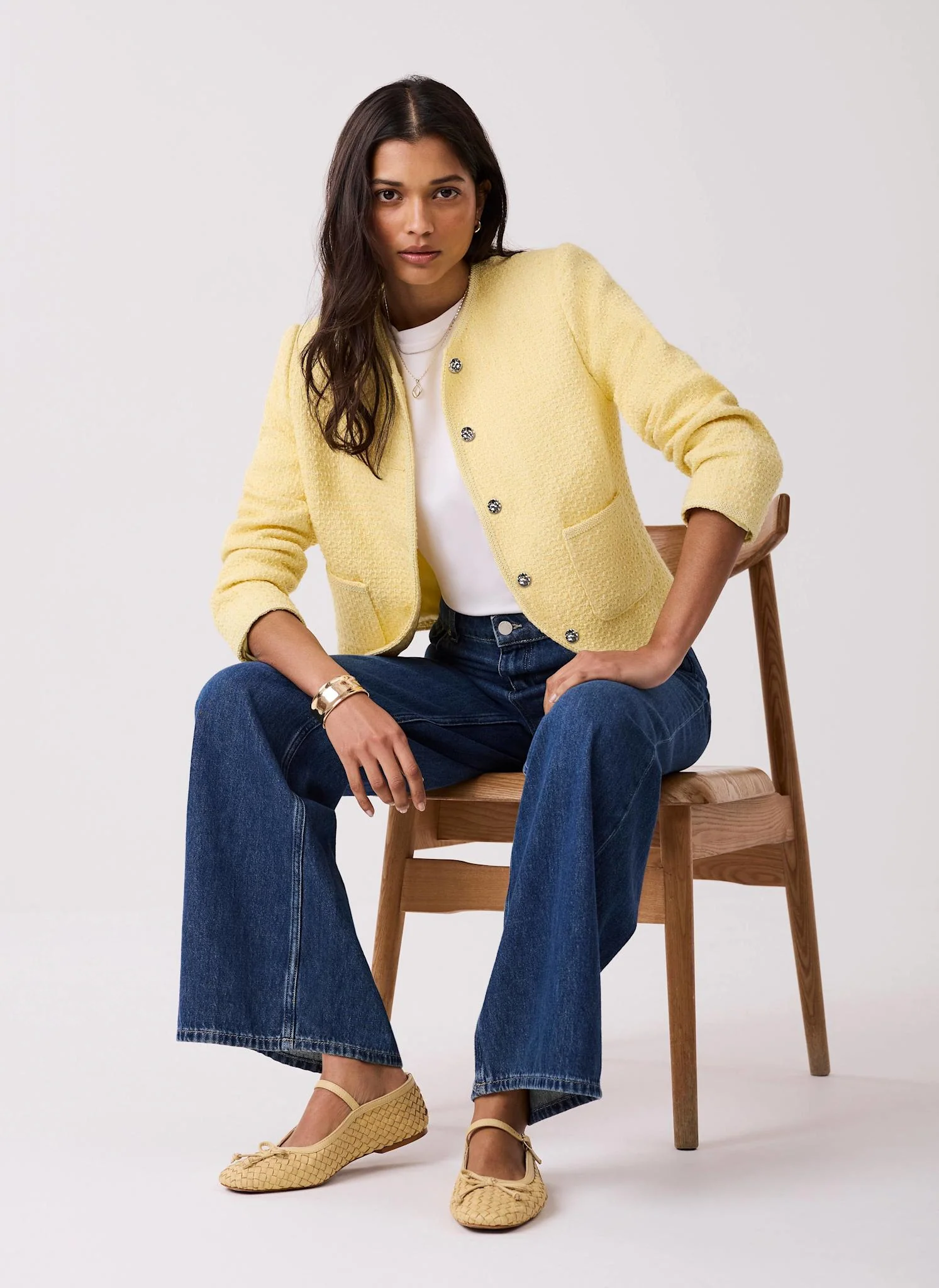Yellow Boucle Cotton Blend Jacket - Image 6