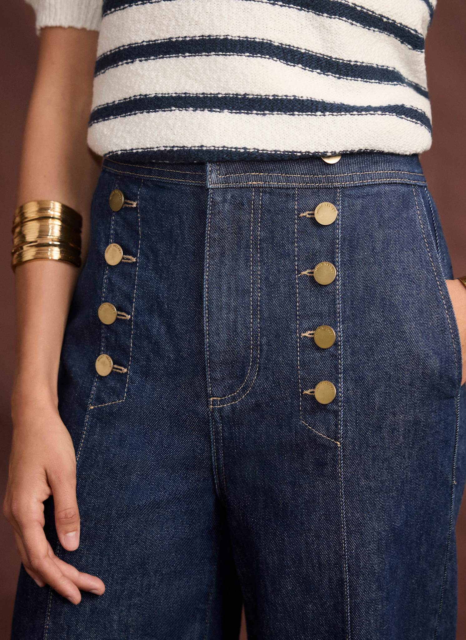 Indigo Button Front Tailored Jeans - Image 4