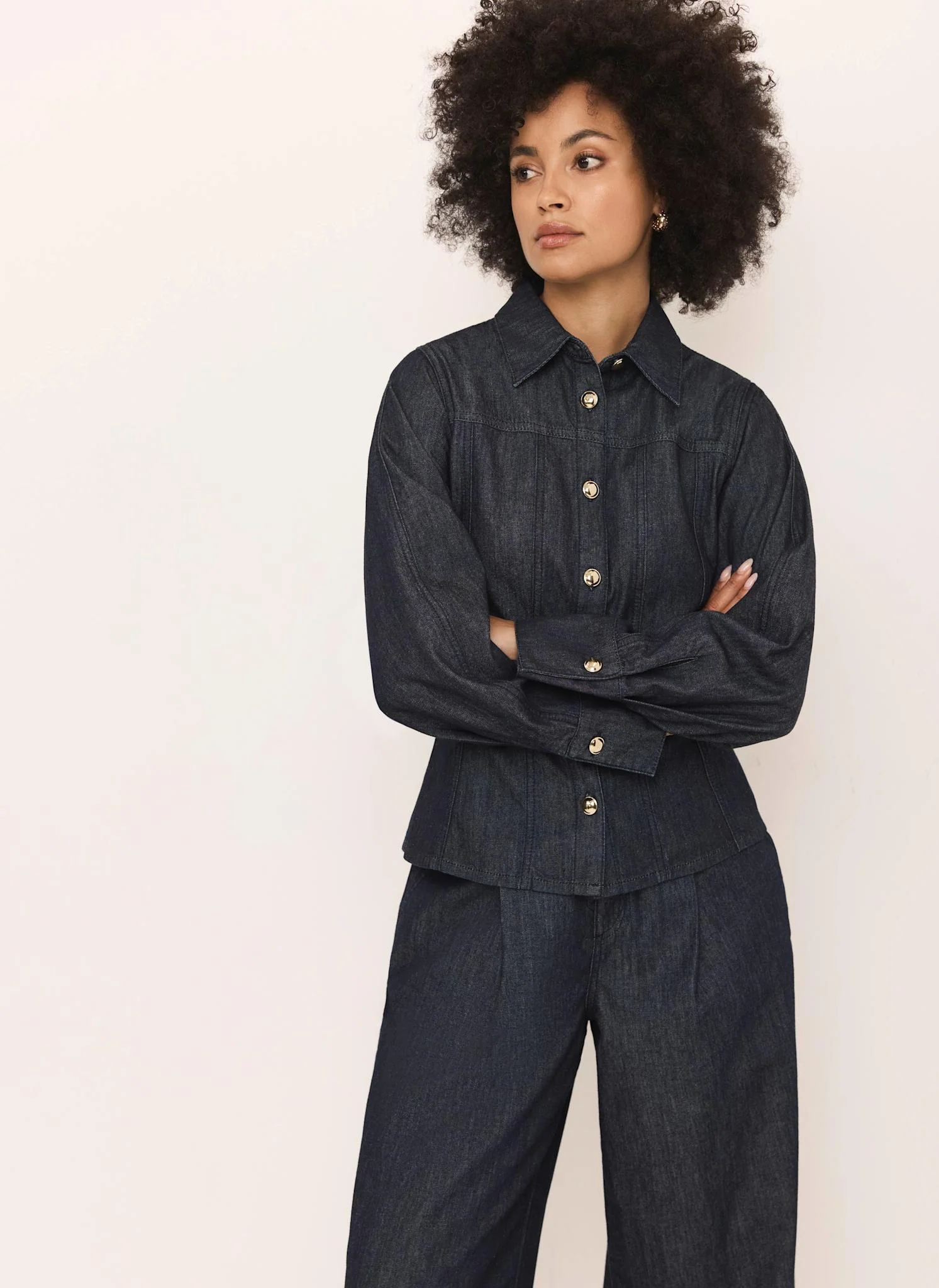 Dark Indigo Denim Fitted Shirt - Image 2