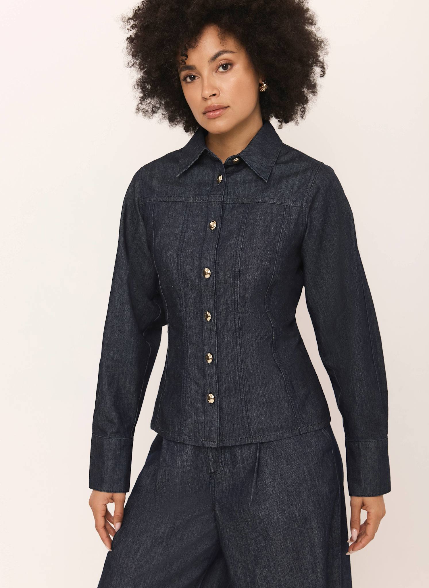 Dark Indigo Denim Fitted Shirt - Image 5