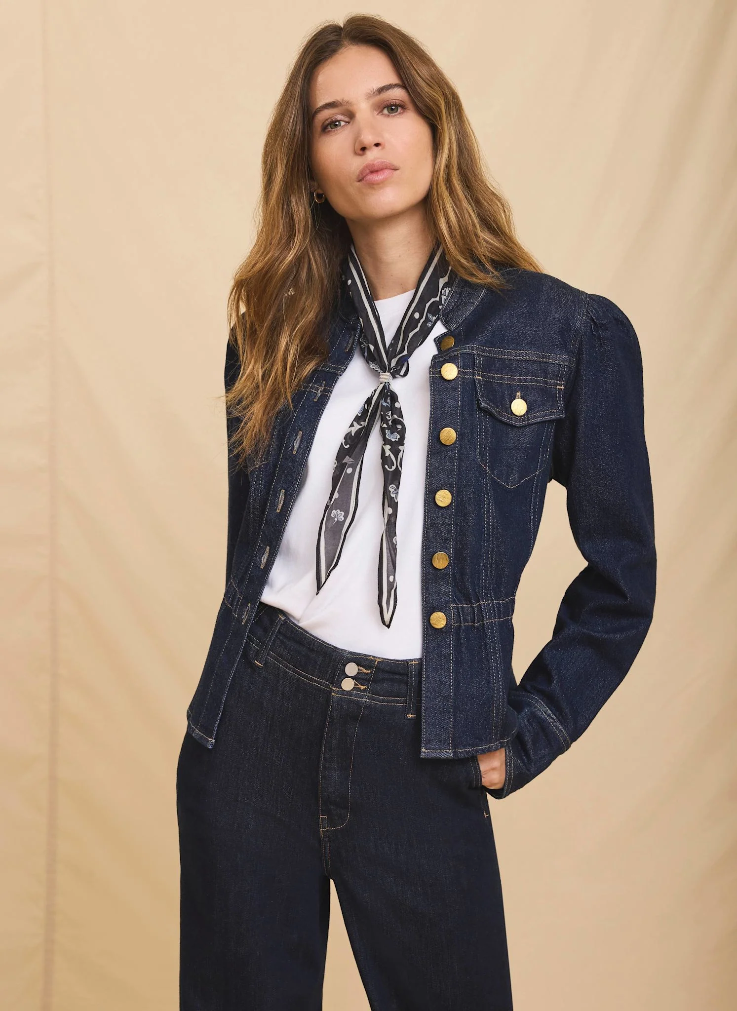 Dark Indigo Puff Sleeve Denim Jacket - Image 3