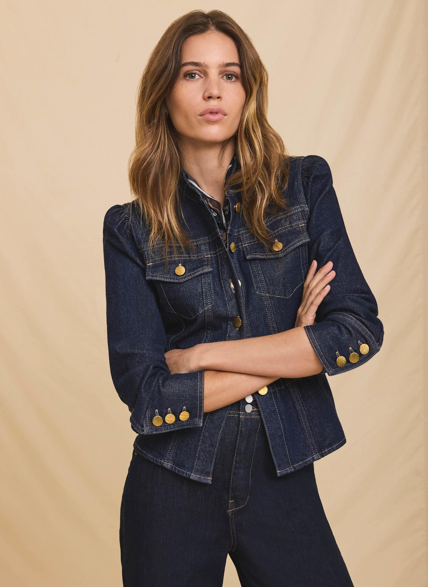 Dark Indigo Puff Sleeve Denim Jacket - Image 6