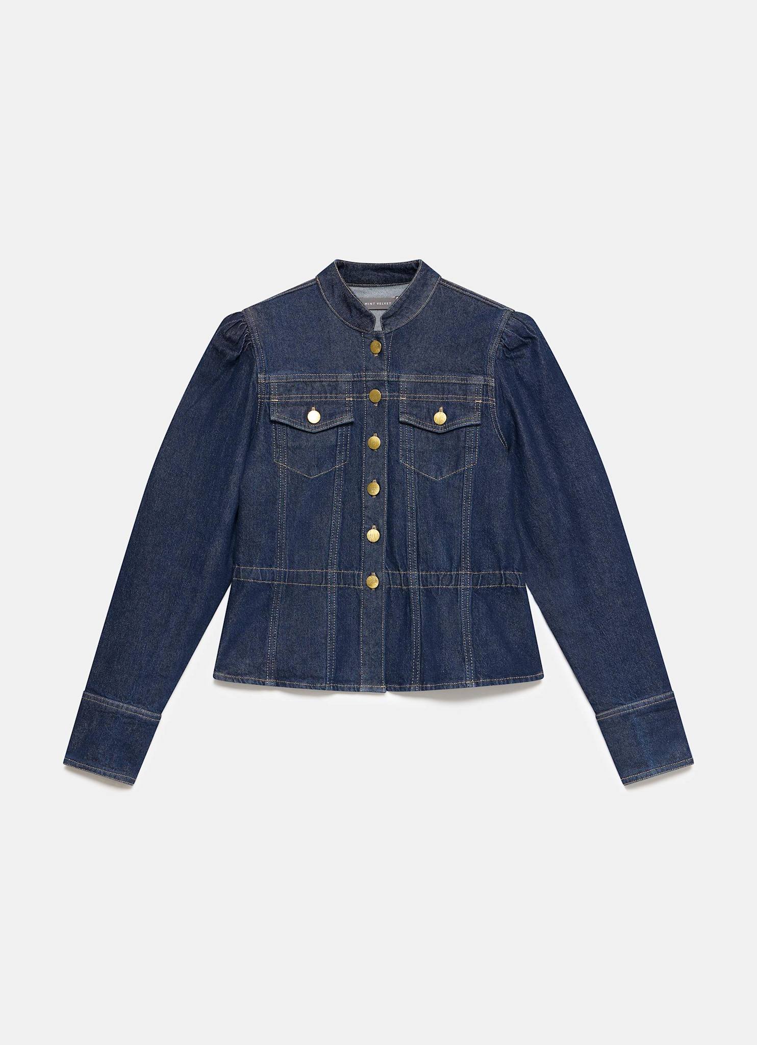 Dark Indigo Puff Sleeve Denim Jacket - Image 7