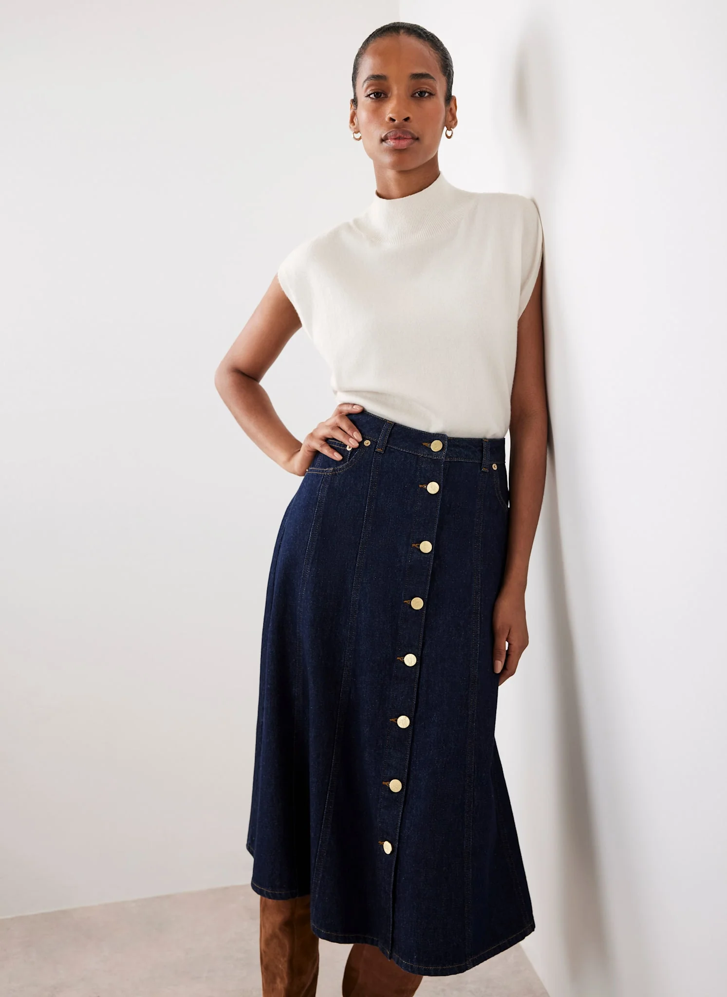 Dark Indigo Denim Midi Skirt - Image 3