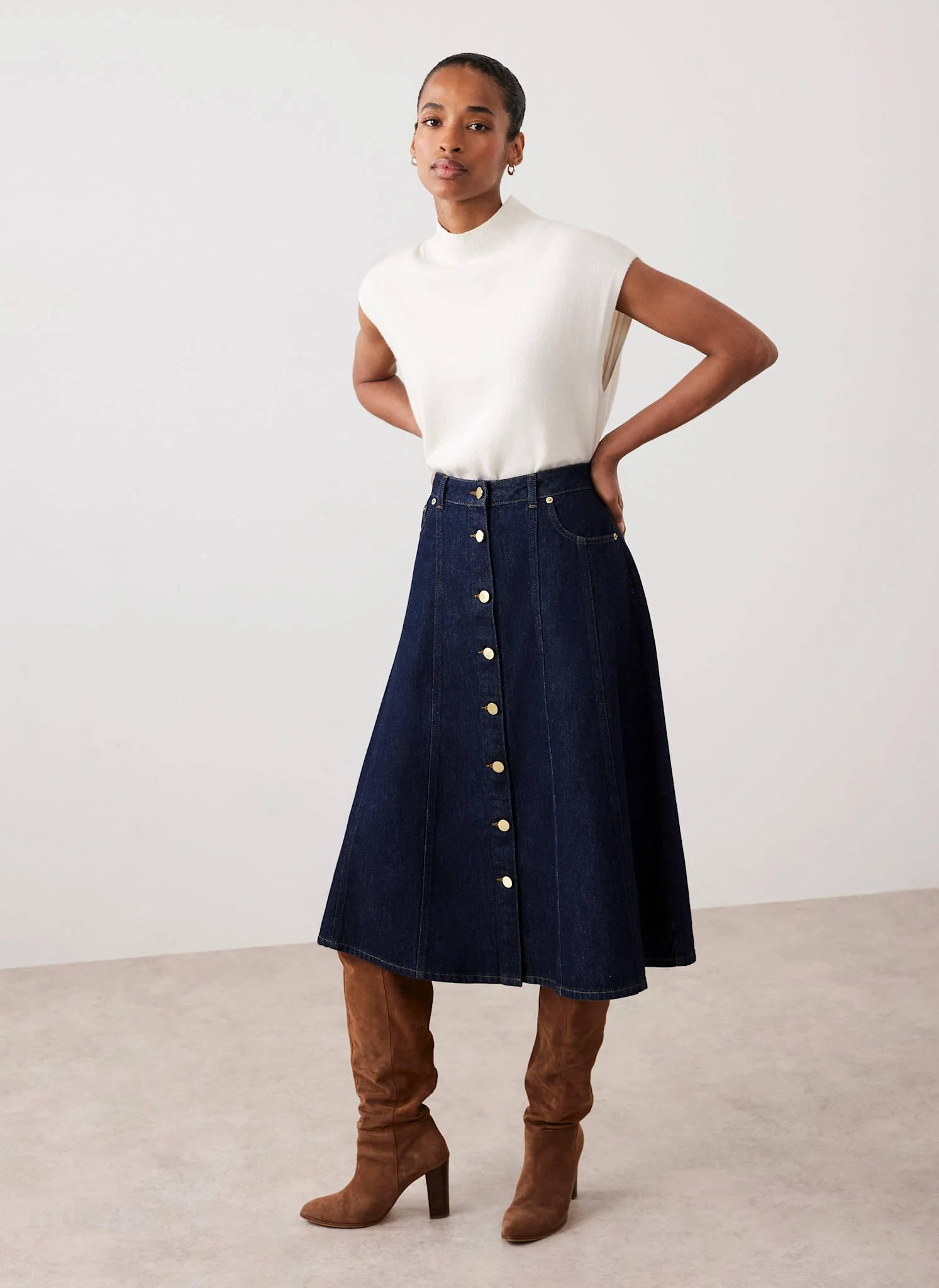 Dark Indigo Denim Midi Skirt - Image 4