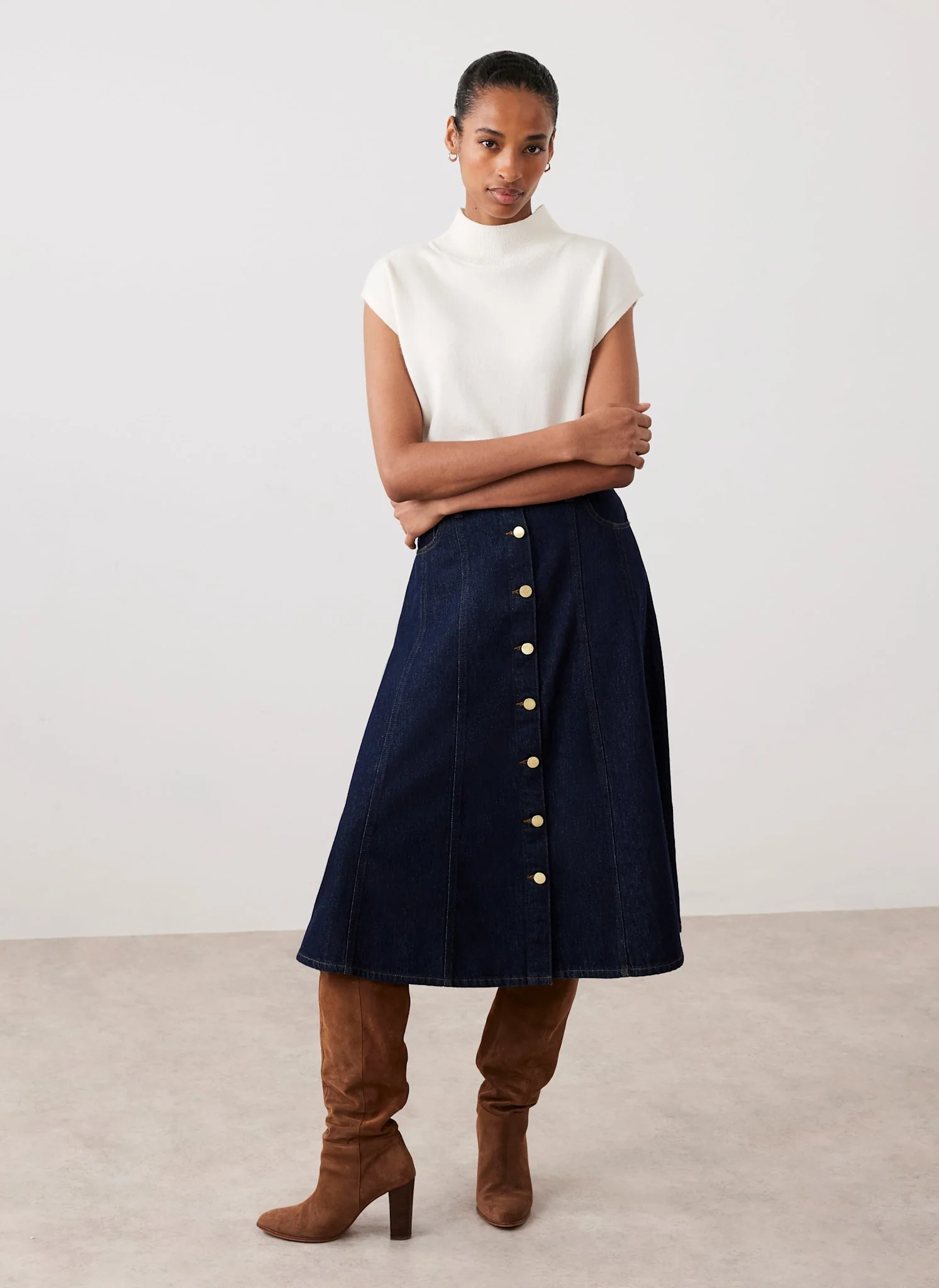 Dark Indigo Denim Midi Skirt - Image 6