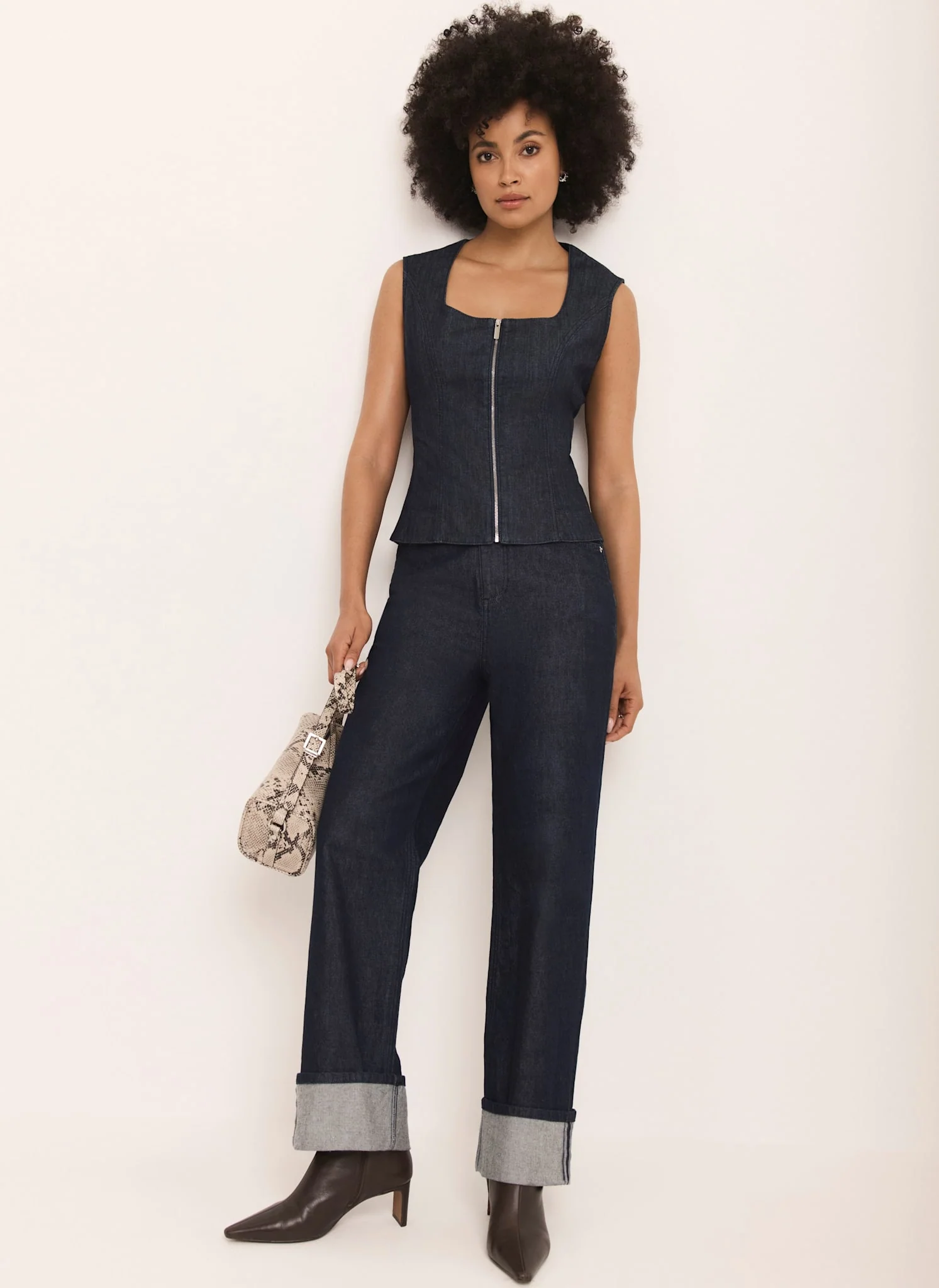 Dark Indigo Denim Zip Detail Top - Image 2