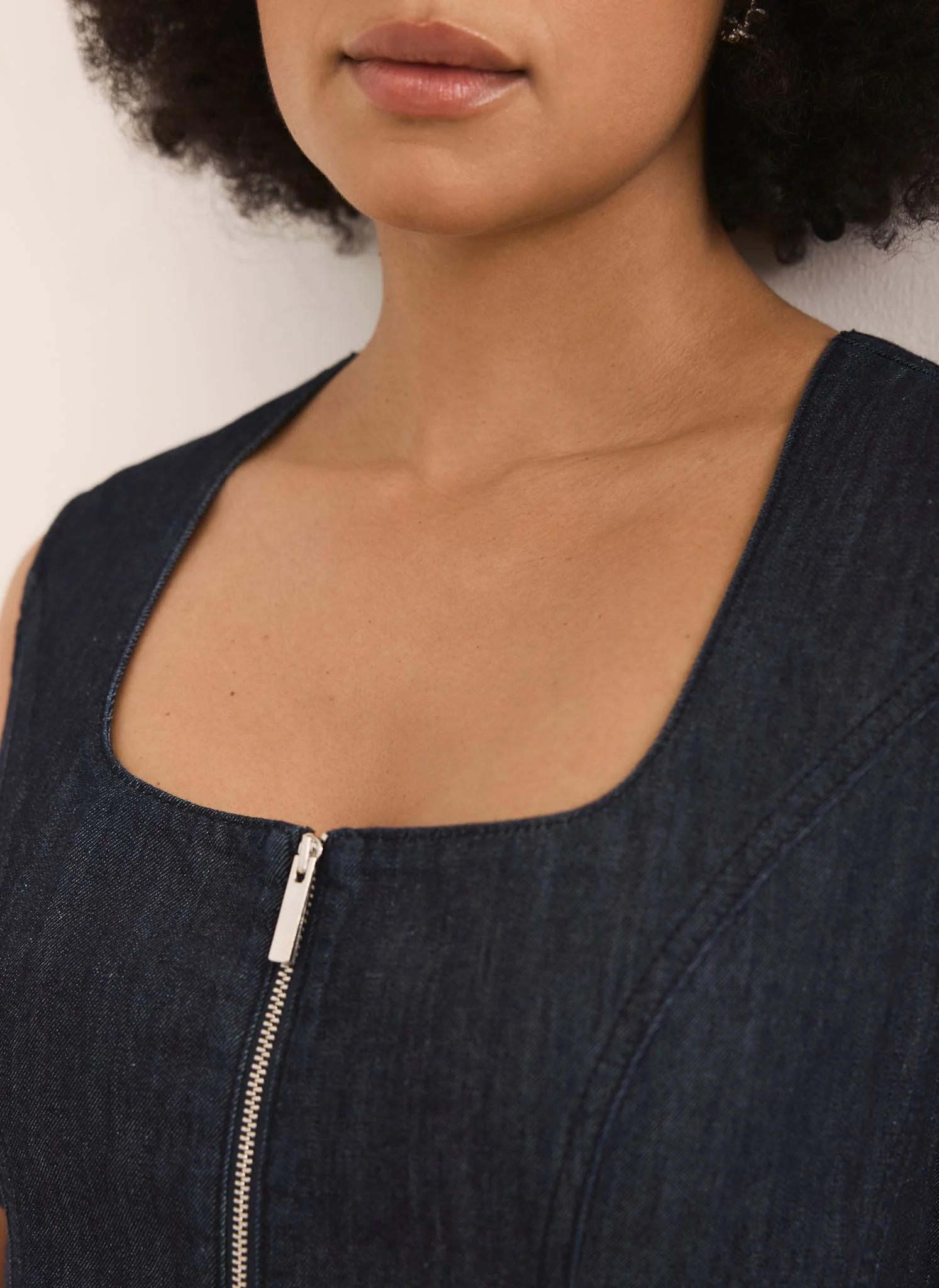 Dark Indigo Denim Zip Detail Top - Image 6