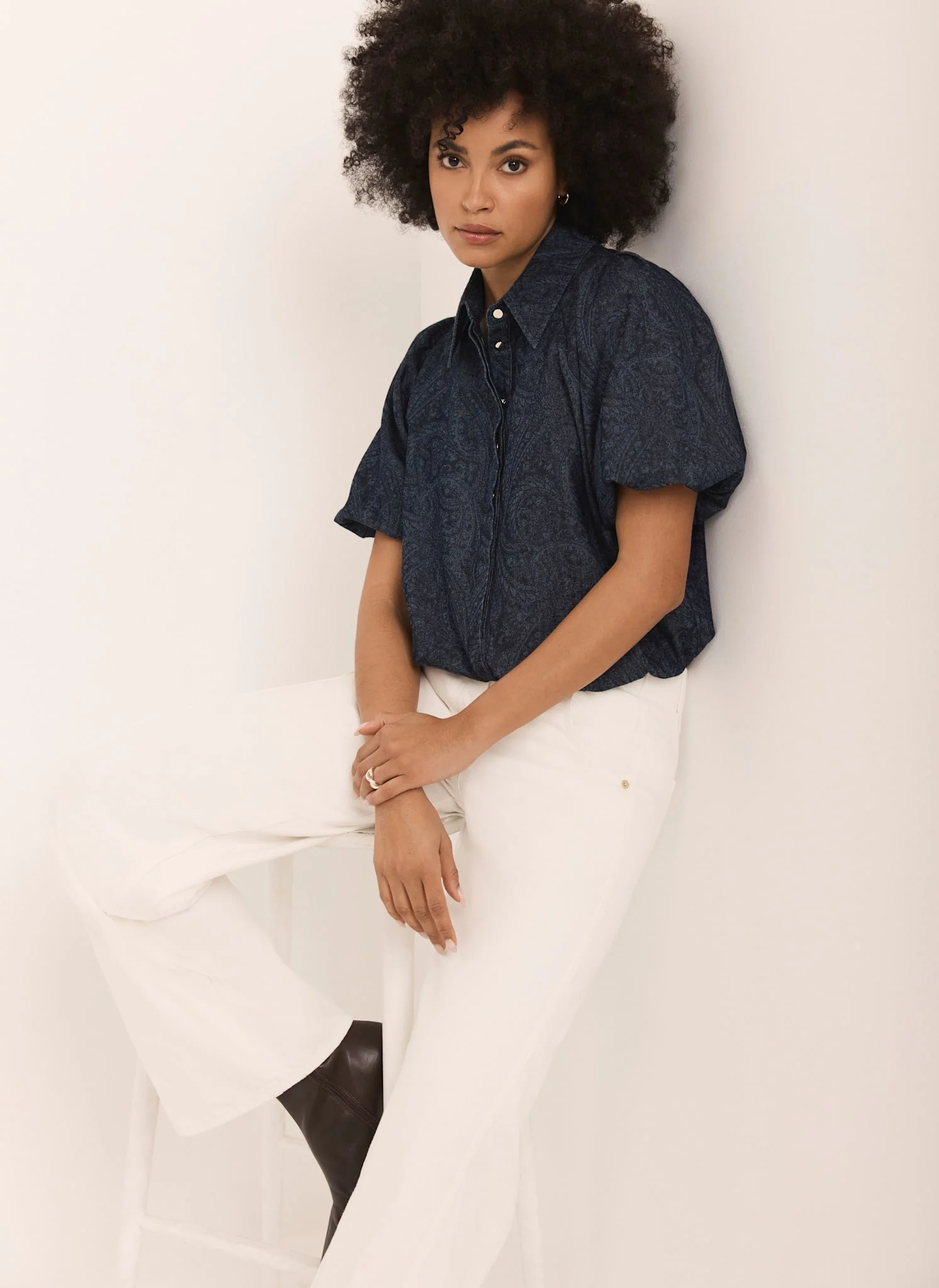 Dark Indigo Paisley Denim Shirt - Image 2
