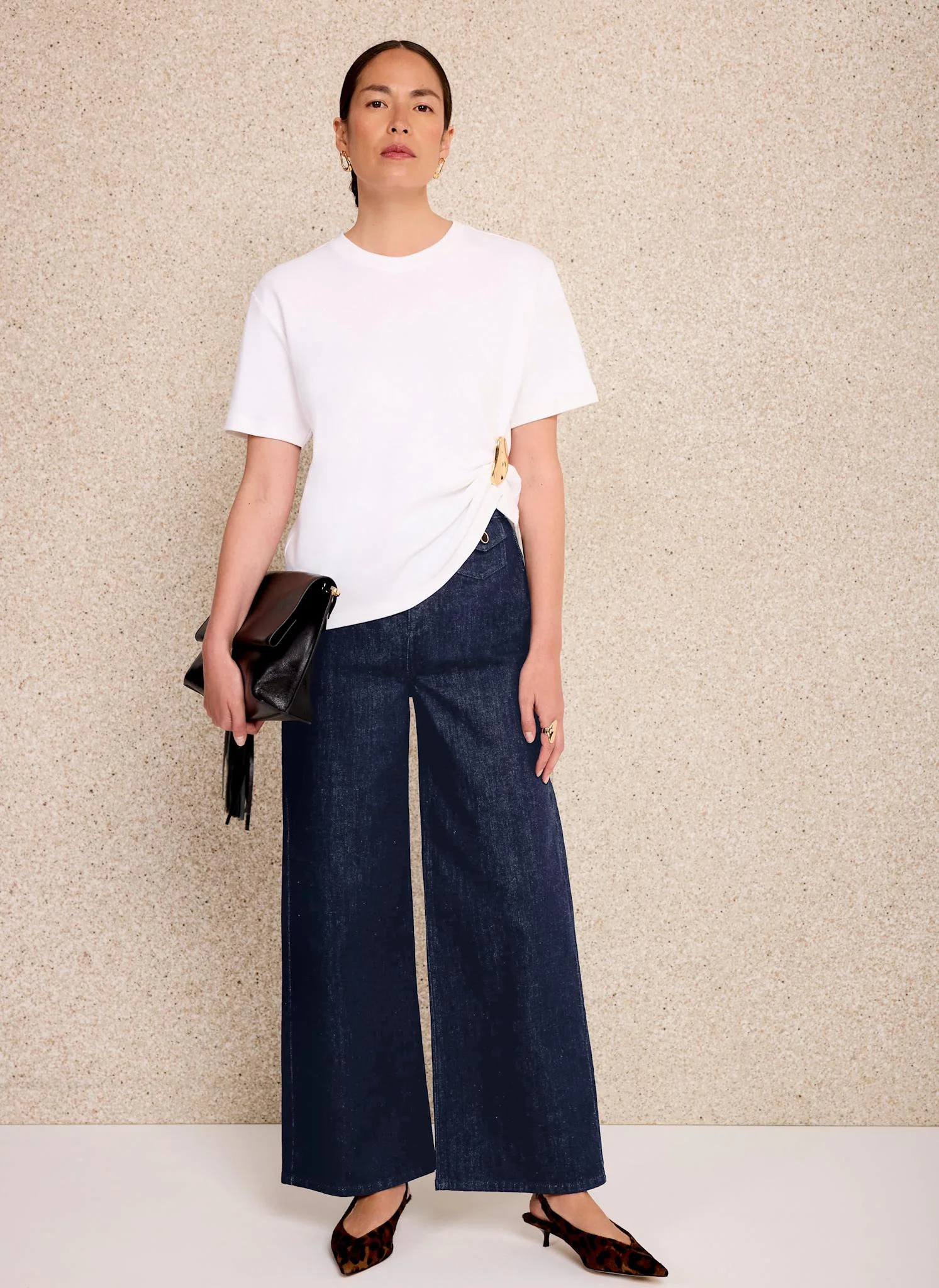 Dark Indigo Patch Pocket Wide Leg Crop Jeans - Image 3